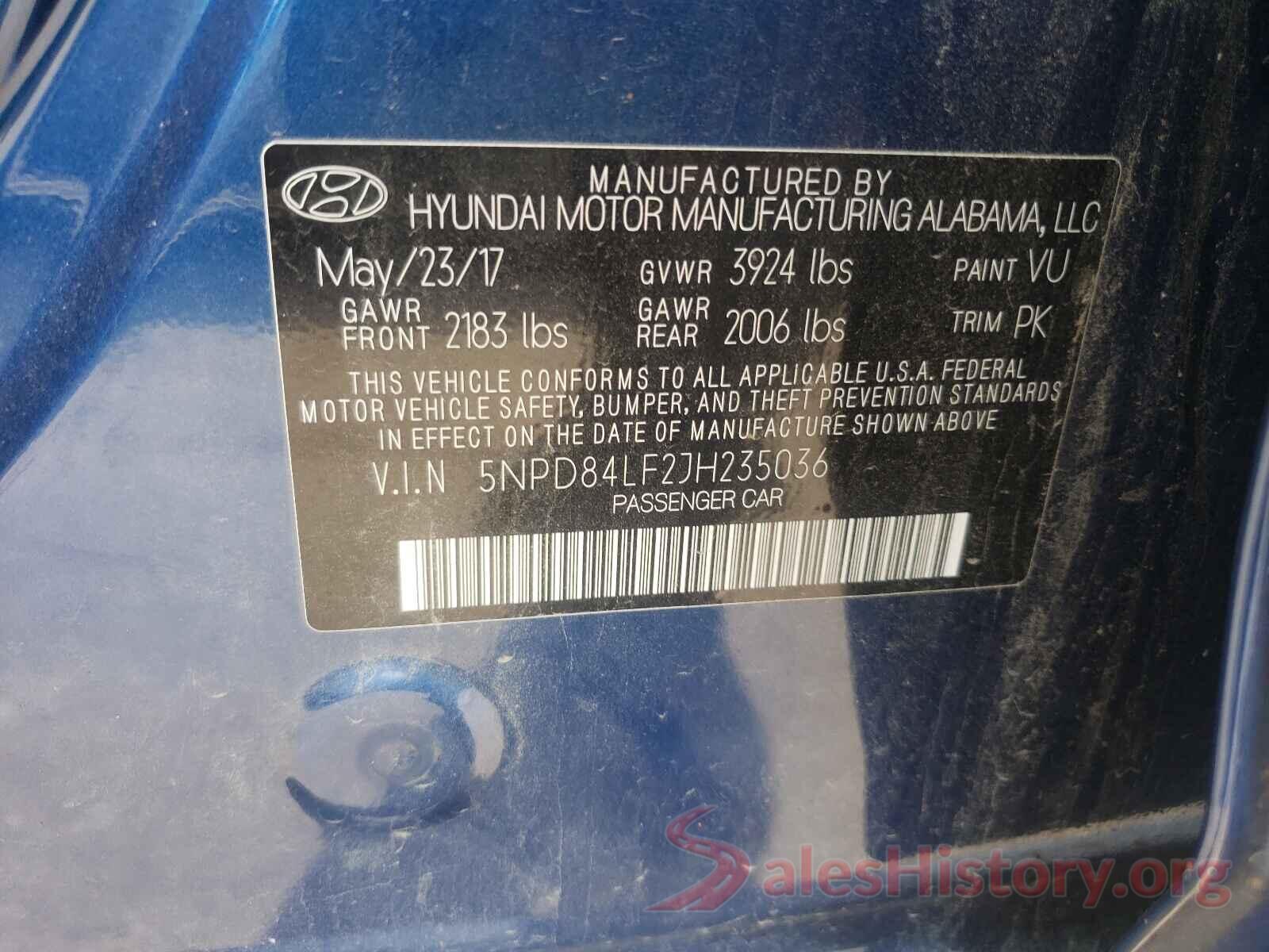 5NPD84LF2JH235036 2018 HYUNDAI ELANTRA