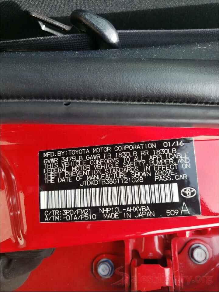 JTDKDTB38G1121028 2016 TOYOTA PRIUS