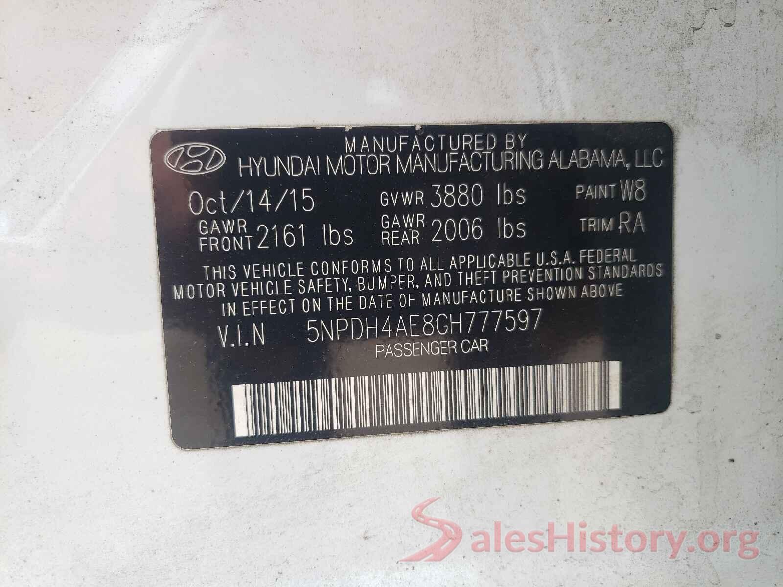 5NPDH4AE8GH777597 2016 HYUNDAI ELANTRA