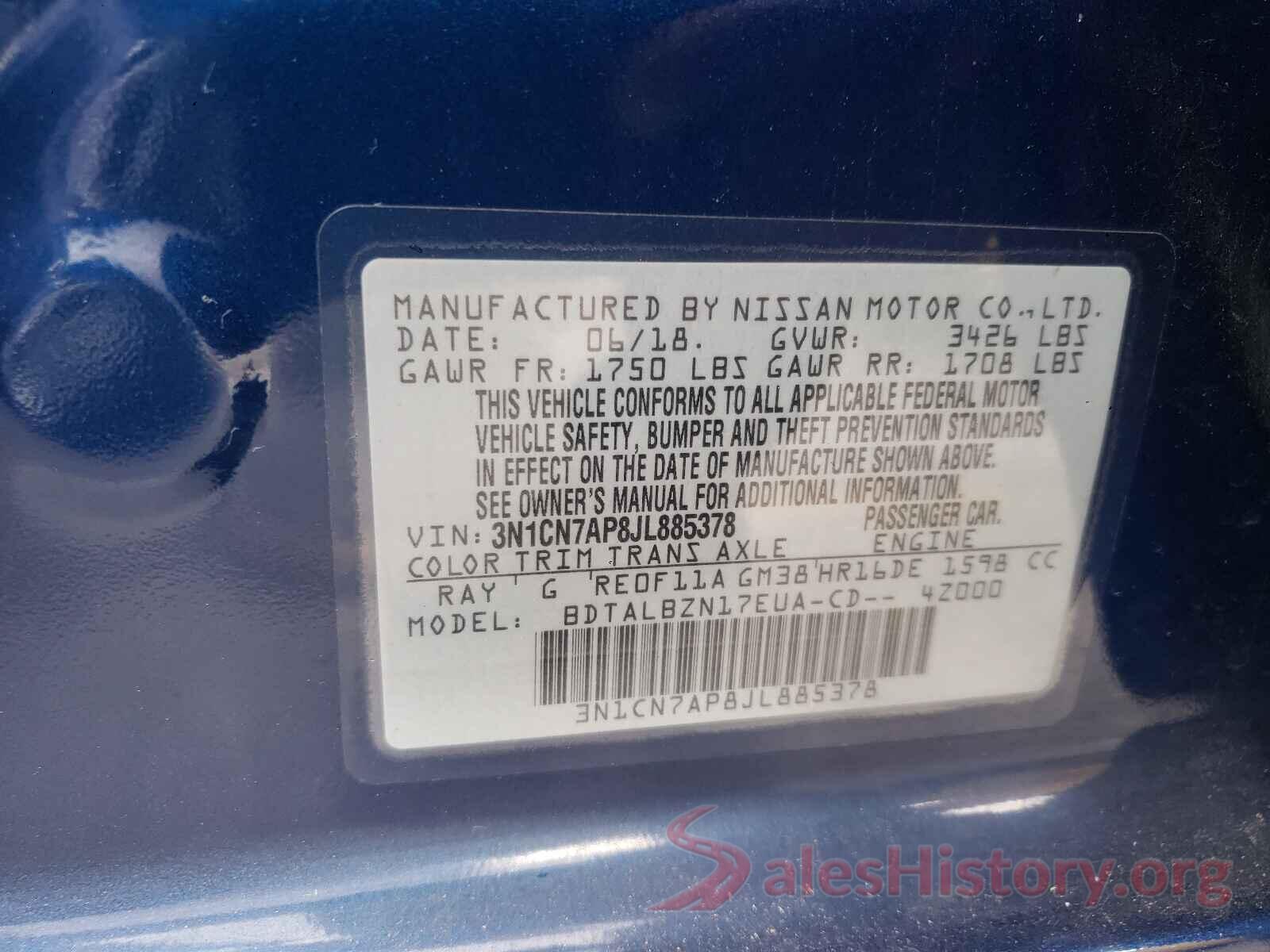 3N1CN7AP8JL885378 2018 NISSAN VERSA