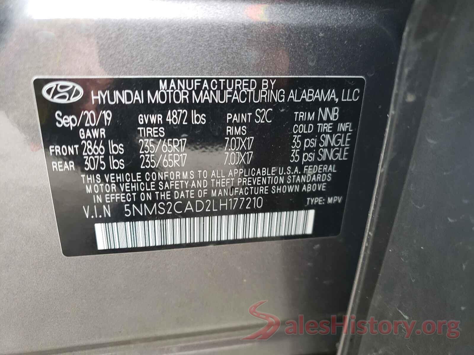 5NMS2CAD2LH177210 2020 HYUNDAI SANTA FE