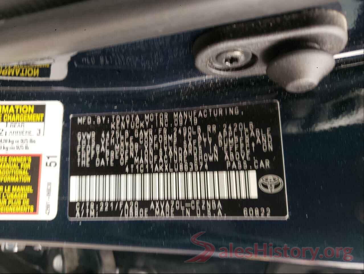 4T1C11AKXLU863574 2020 TOYOTA CAMRY