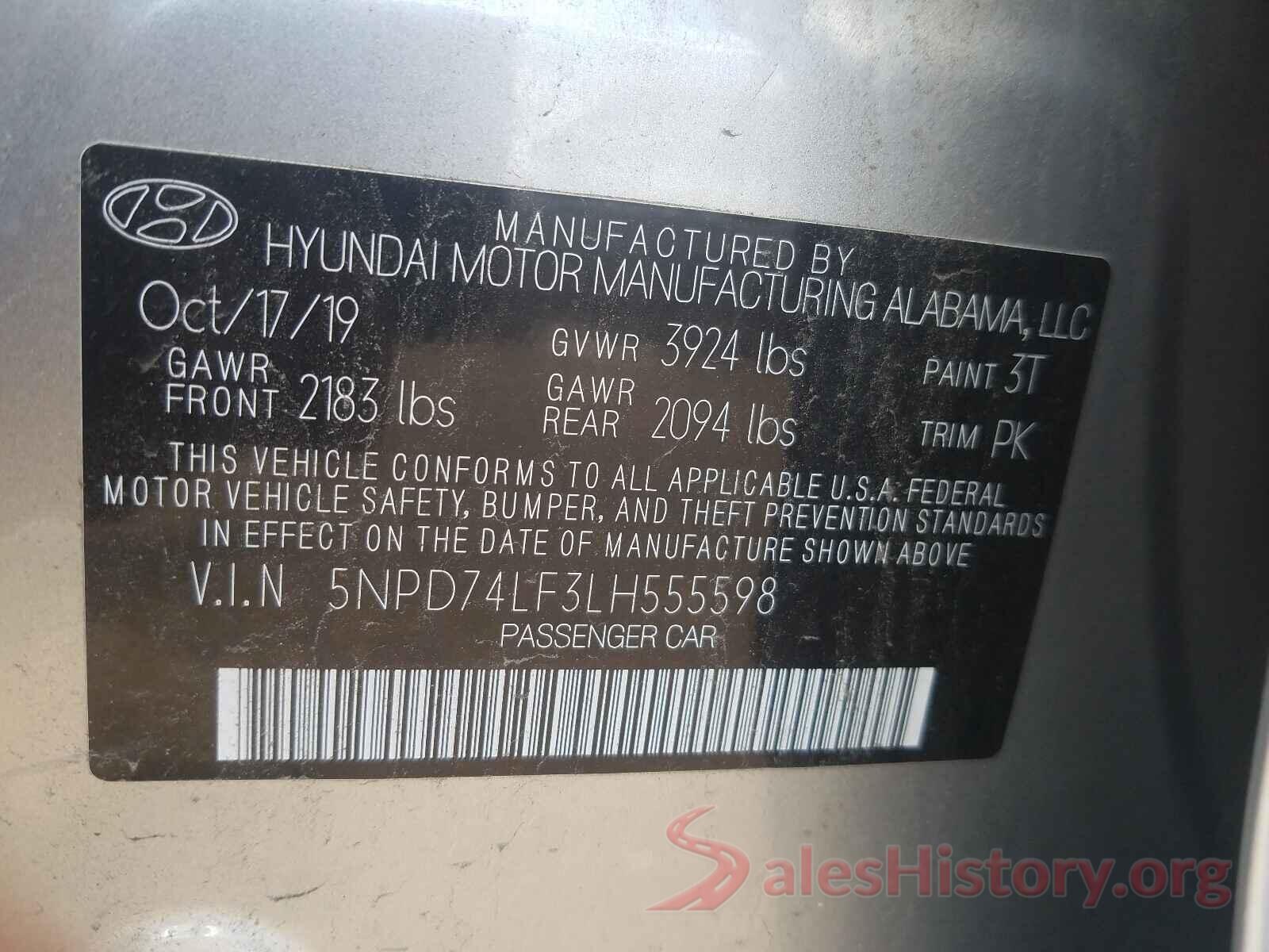 5NPD74LF3LH555598 2020 HYUNDAI ELANTRA