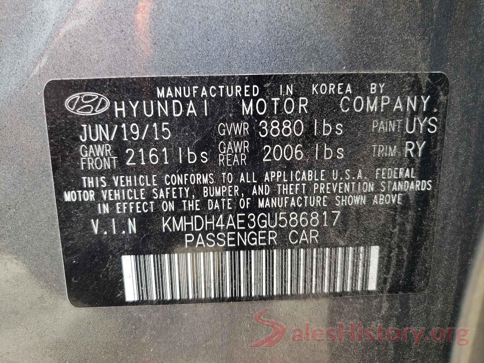 KMHDH4AE3GU586817 2016 HYUNDAI ELANTRA