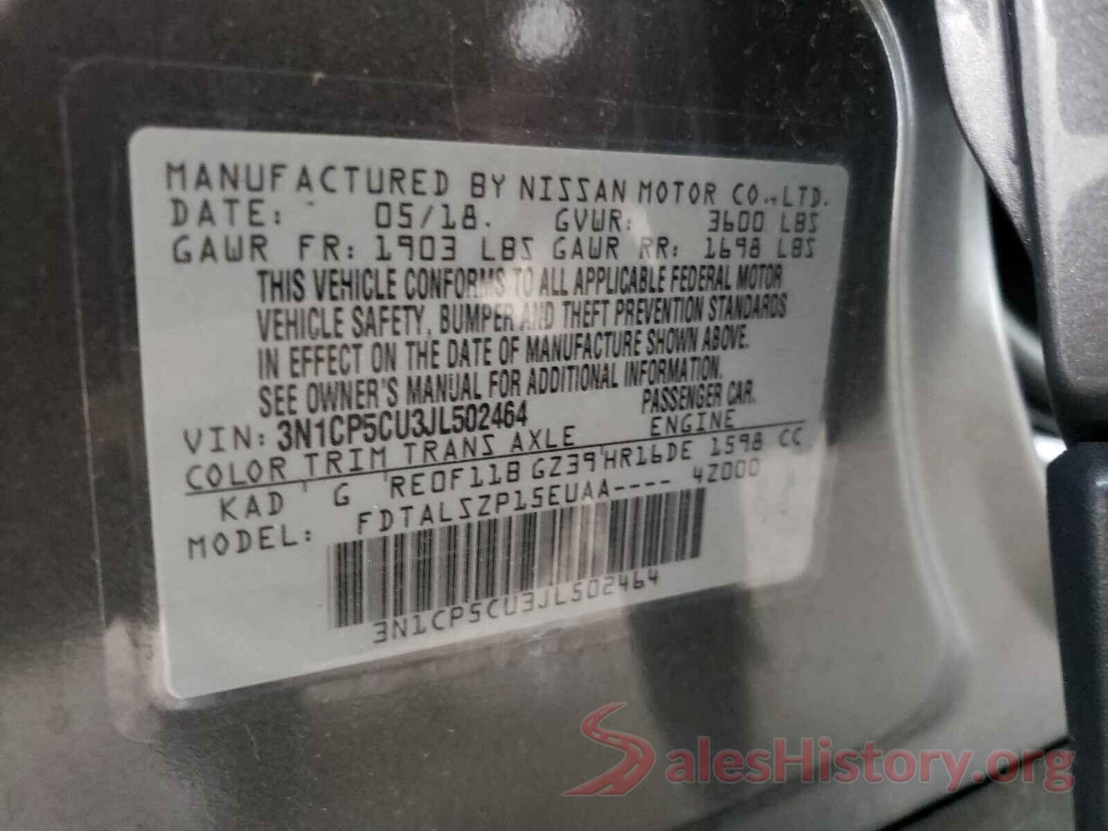 3N1CP5CU3JL502464 2018 NISSAN KICKS