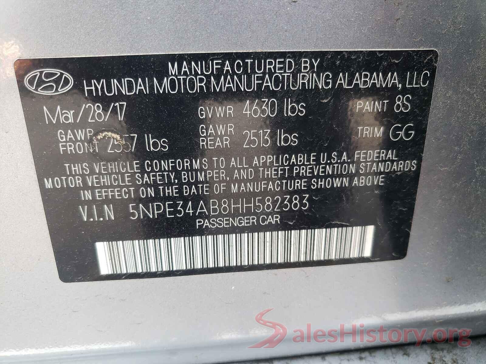 5NPE34AB8HH582383 2017 HYUNDAI SONATA