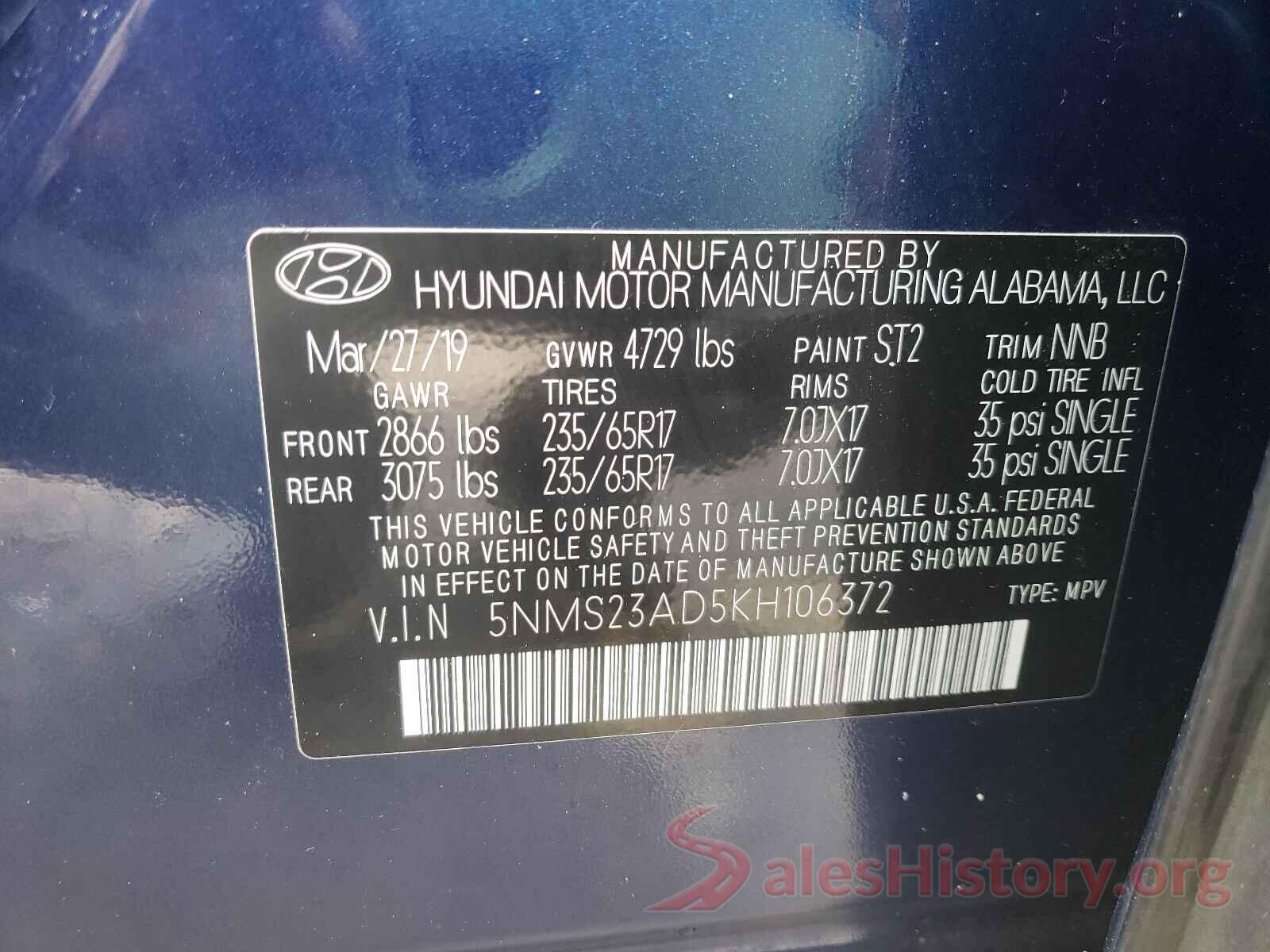 5NMS23AD5KH106372 2019 HYUNDAI SANTA FE