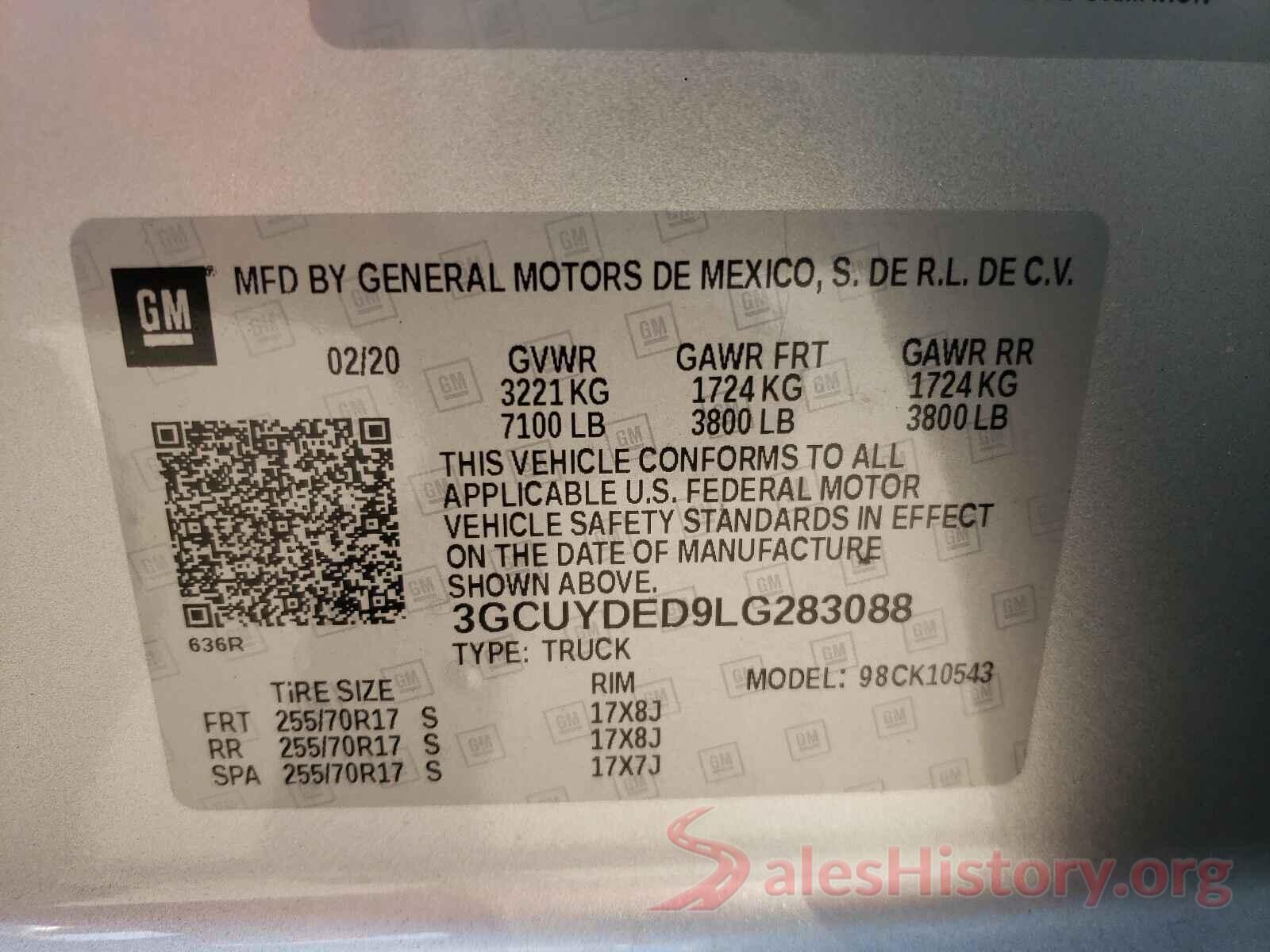 3GCUYDED9LG283088 2020 CHEVROLET SILVERADO