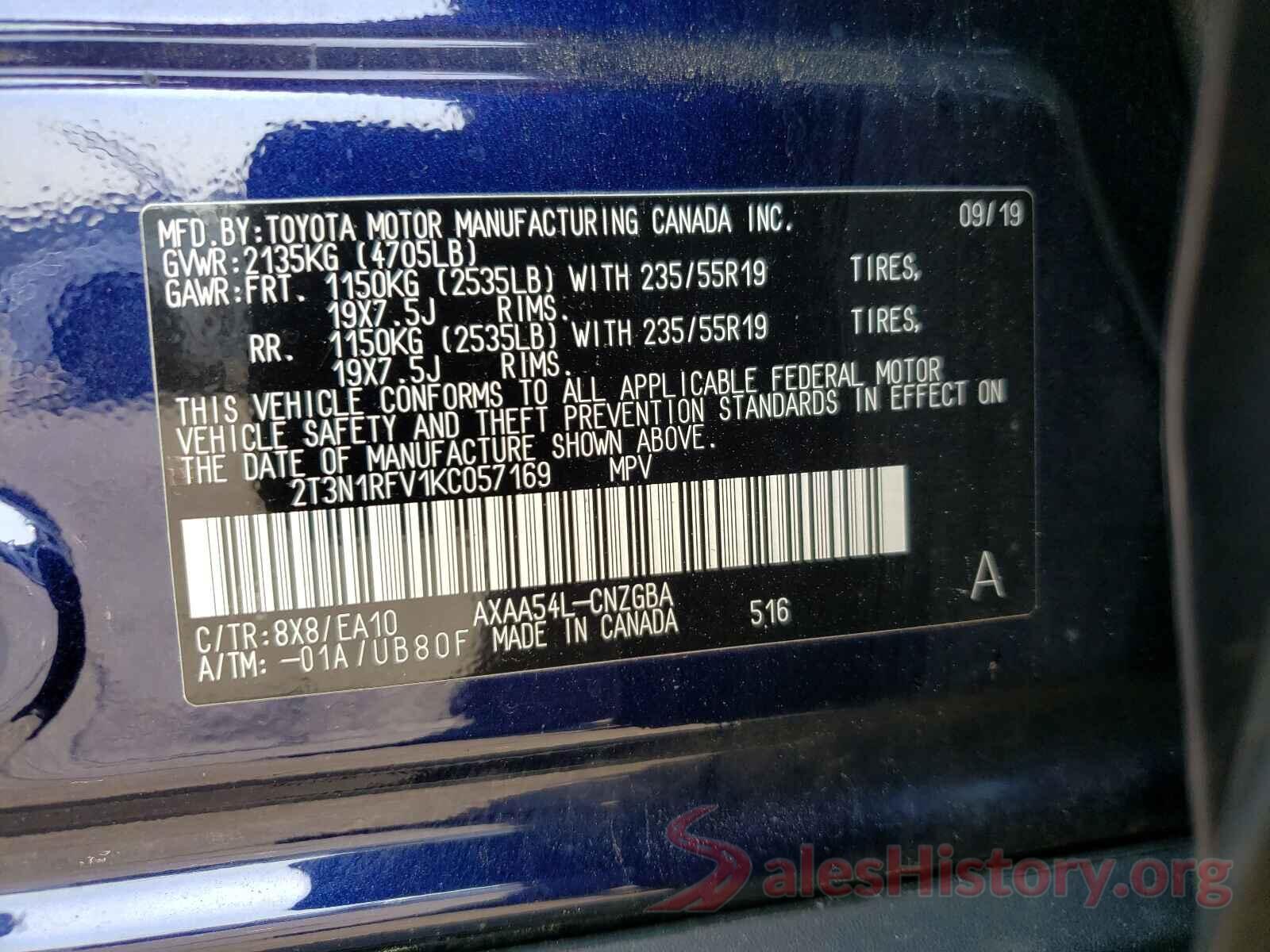 2T3N1RFV1KC057169 2019 TOYOTA RAV4