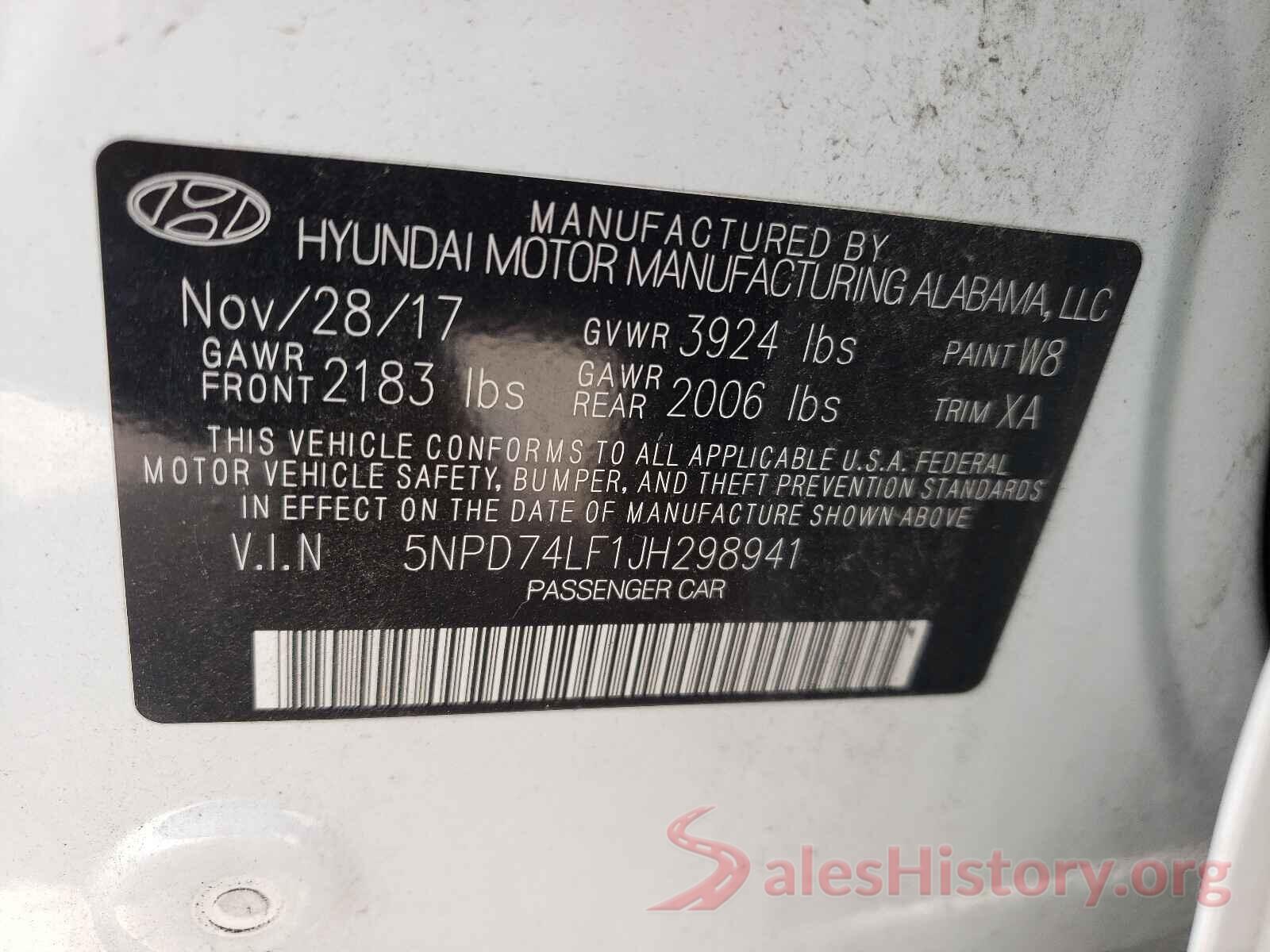 5NPD74LF1JH298941 2018 HYUNDAI ELANTRA