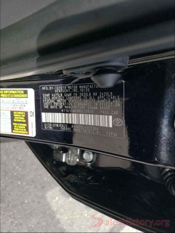 4T1G11AKXMU517639 2021 TOYOTA CAMRY