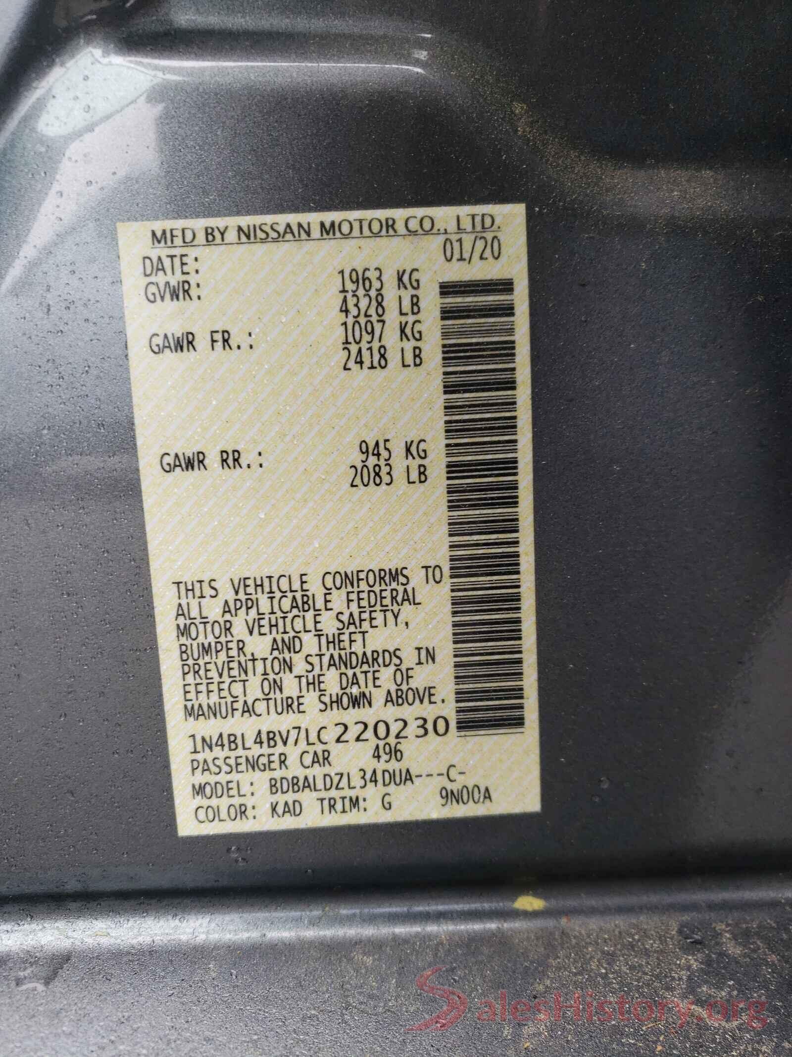 1N4BL4BV7LC220230 2020 NISSAN ALTIMA