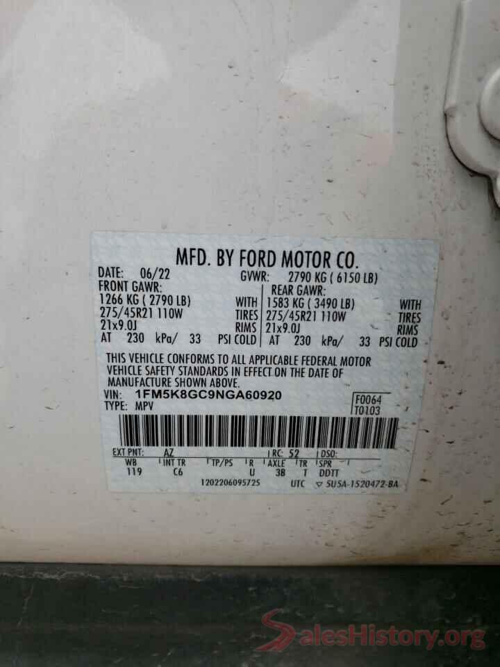 1FM5K8GC9NGA60920 2022 FORD EXPLORER