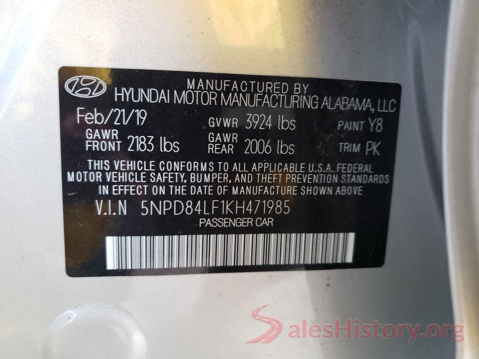 5NPD84LF1KH471985 2019 HYUNDAI ELANTRA