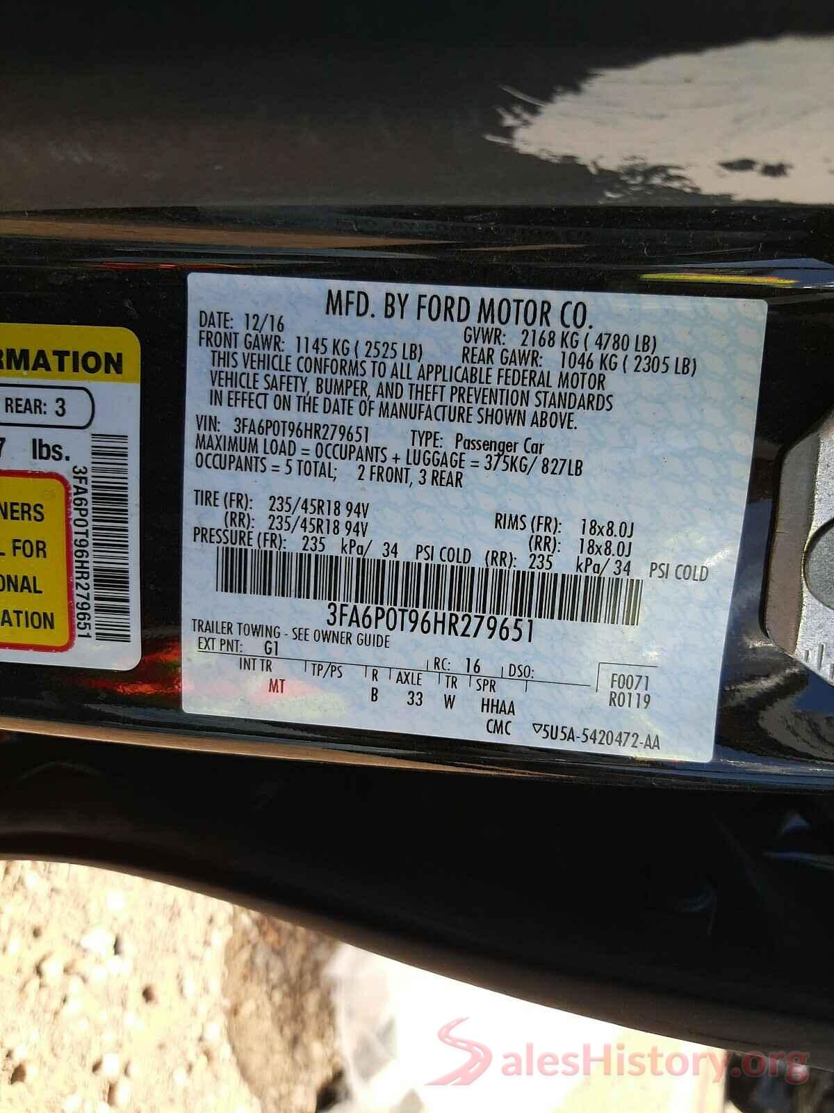 3FA6P0T96HR279651 2017 FORD FUSION