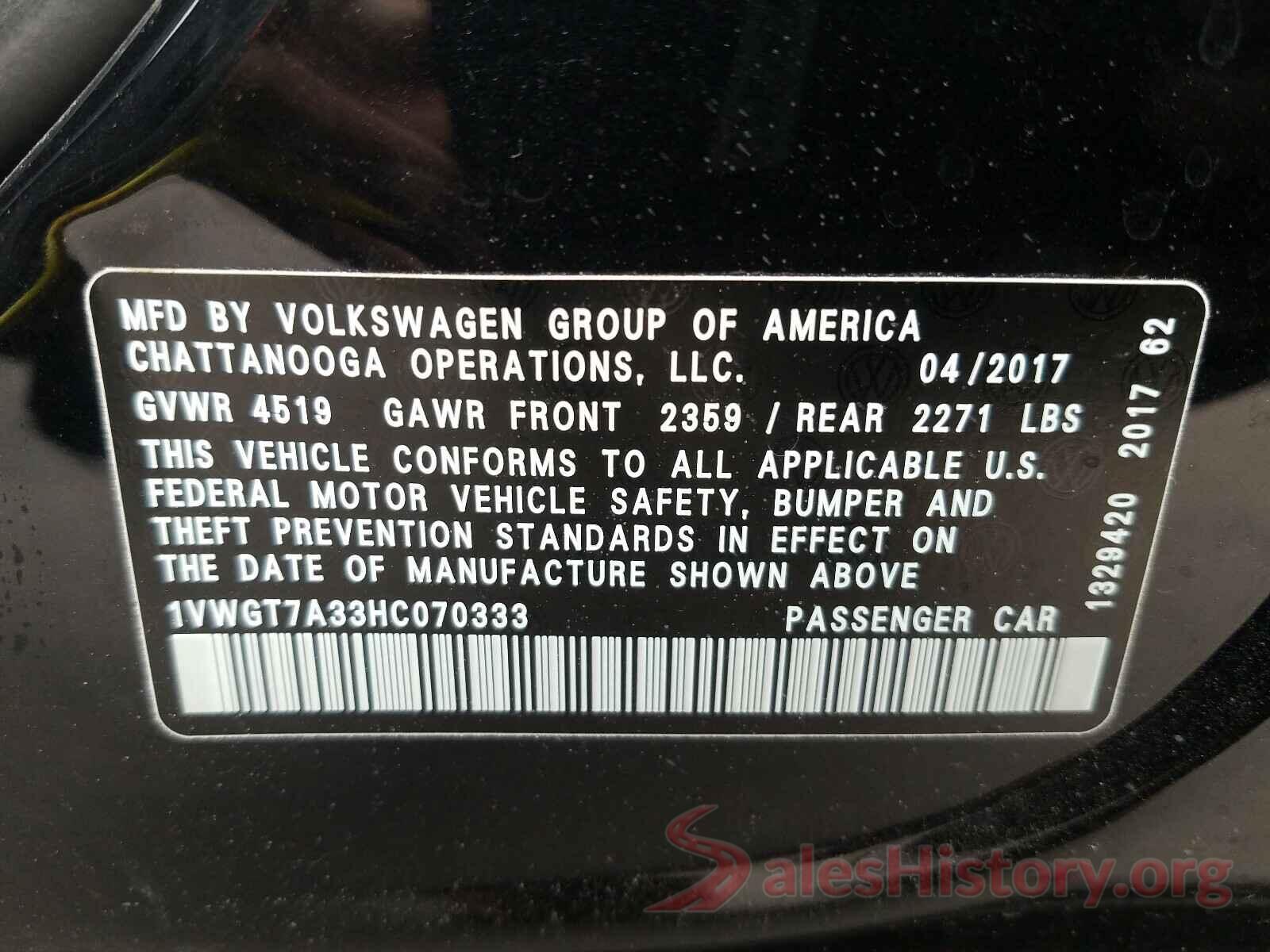 1VWGT7A33HC070333 2017 VOLKSWAGEN PASSAT