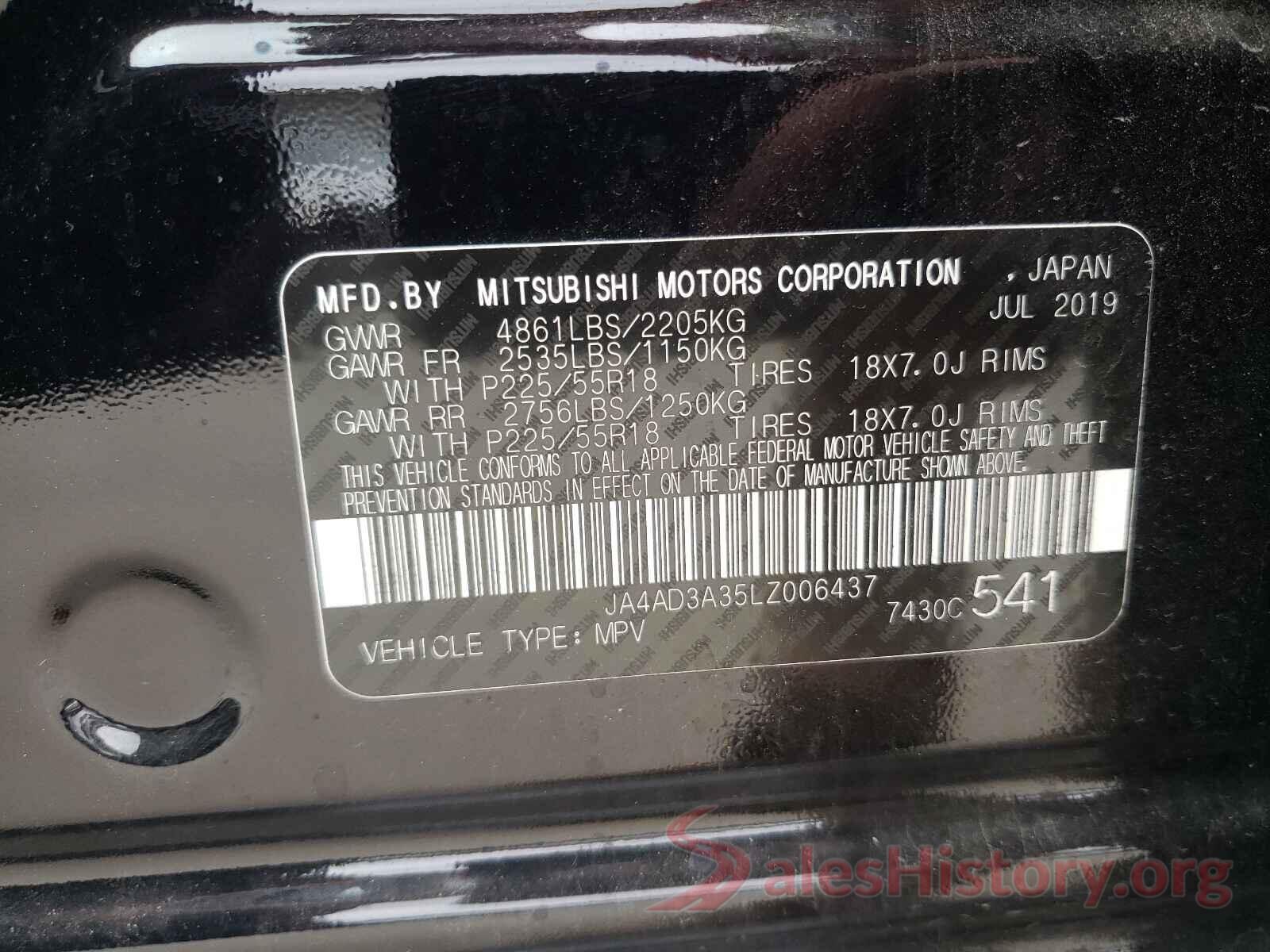 JA4AD3A35LZ006437 2020 MITSUBISHI OUTLANDER