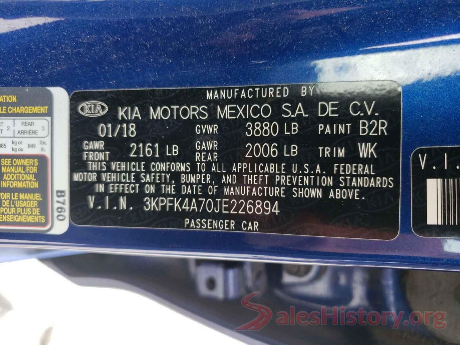 3KPFK4A70JE226894 2018 KIA FORTE