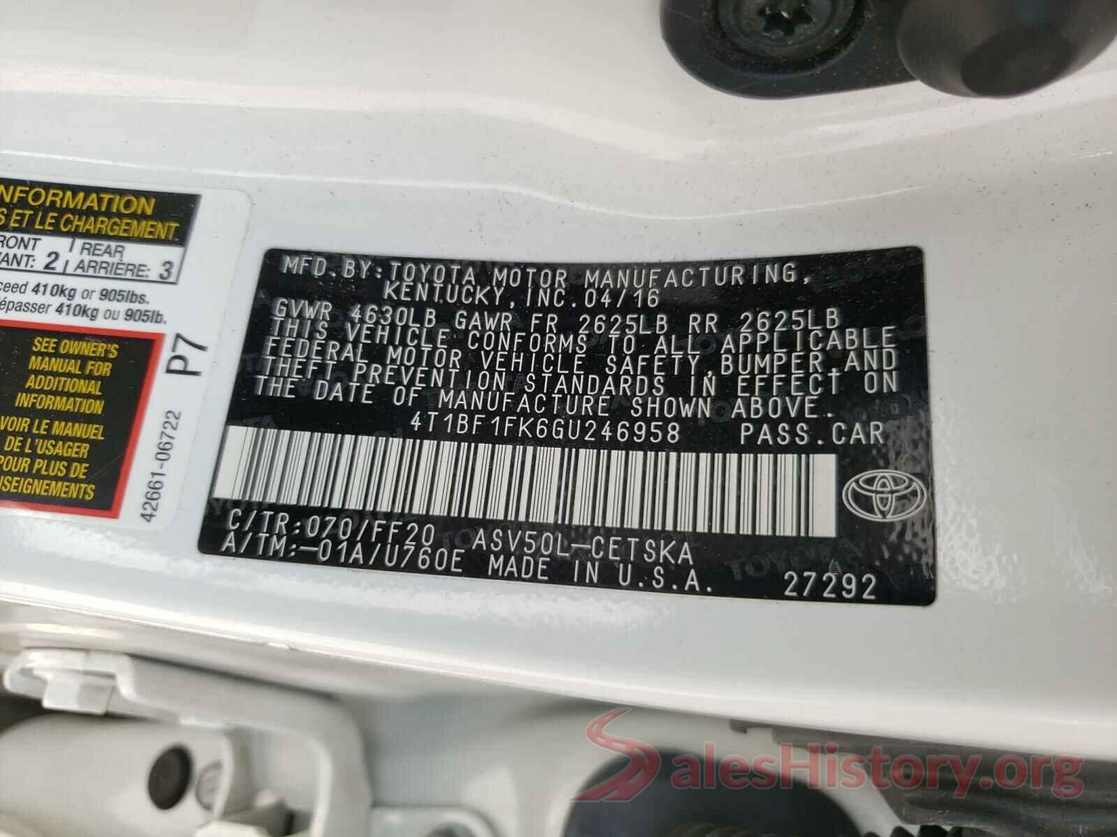 4T1BF1FK6GU246958 2016 TOYOTA CAMRY