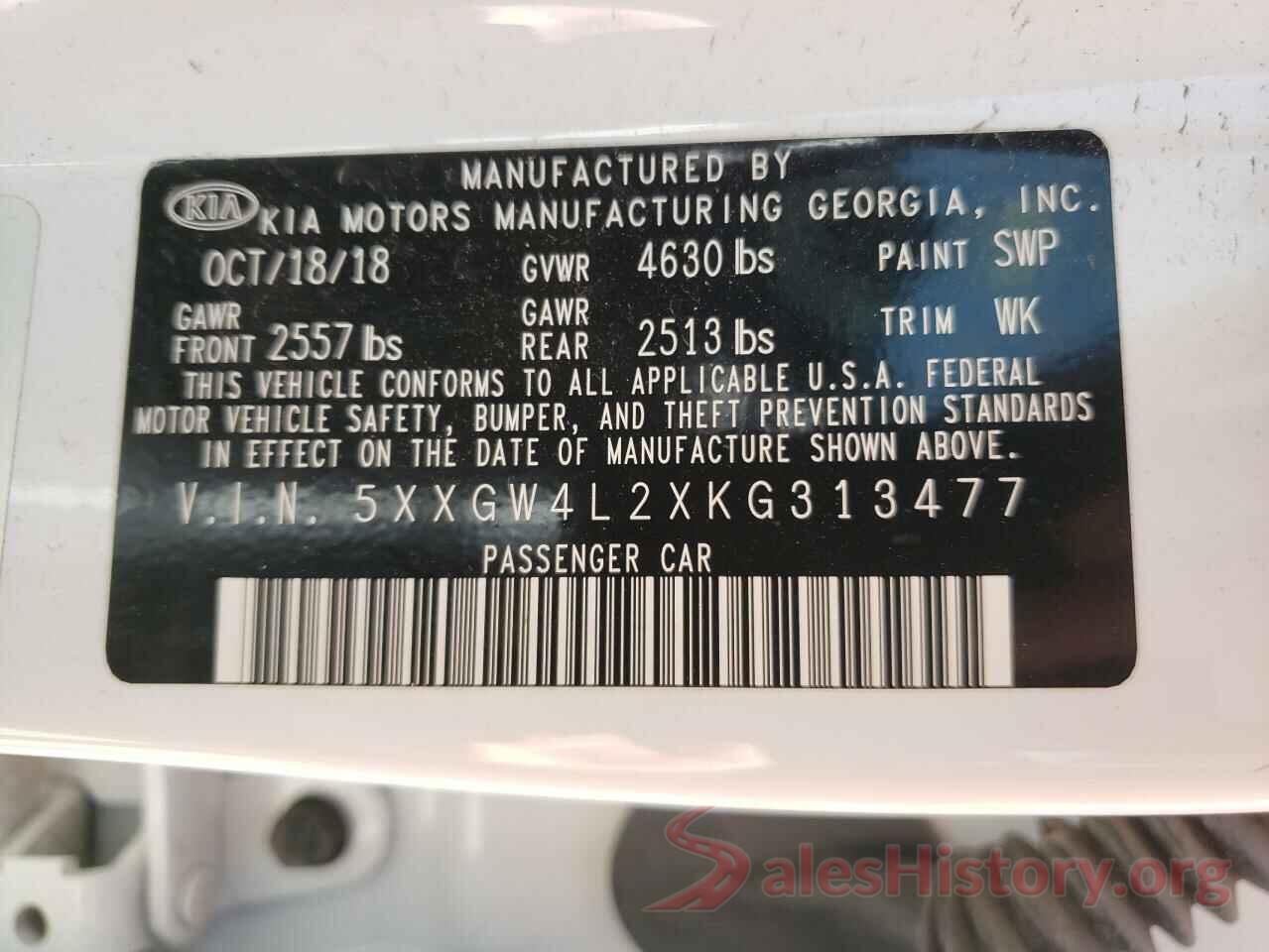 5XXGW4L2XKG313477 2019 KIA OPTIMA