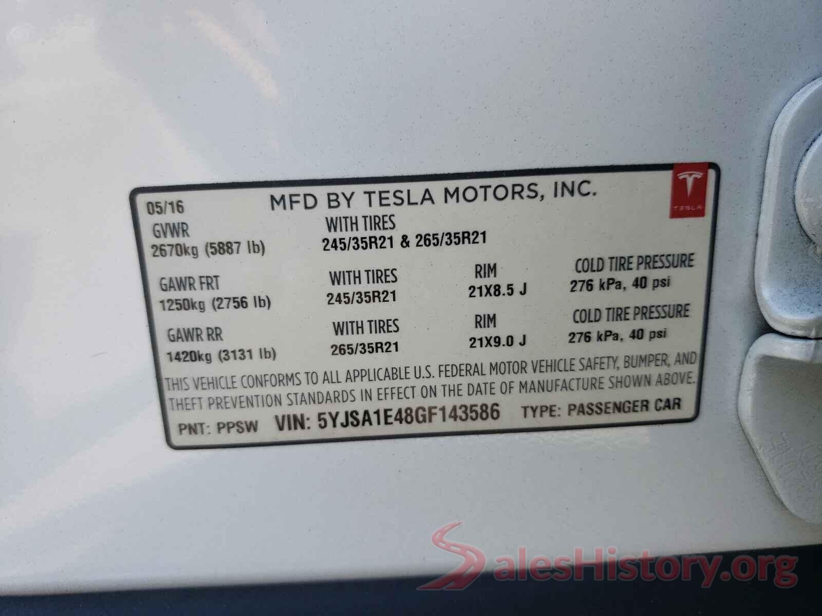 5YJSA1E48GF143586 2016 TESLA MODEL S