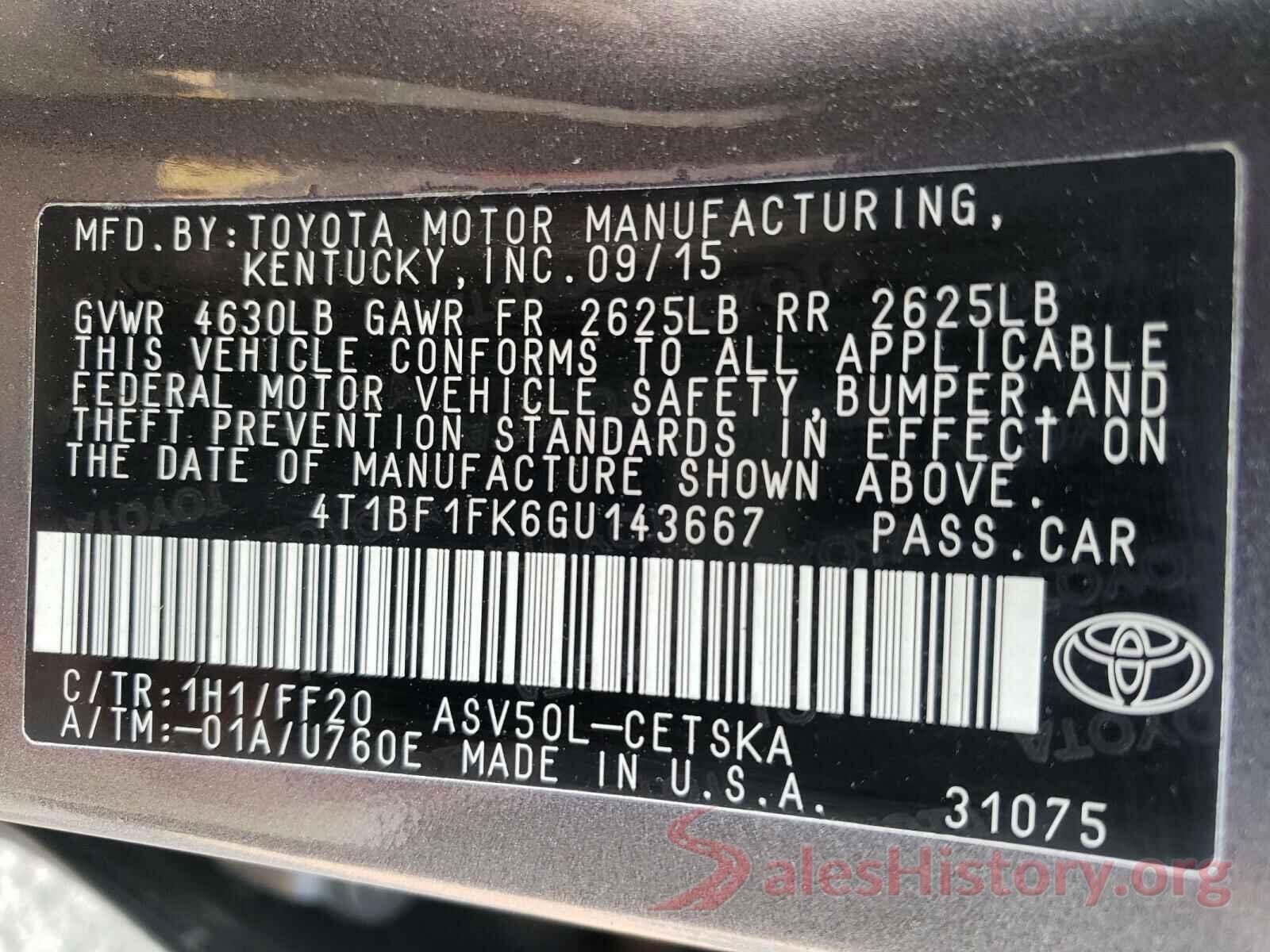 4T1BF1FK6GU143667 2016 TOYOTA CAMRY