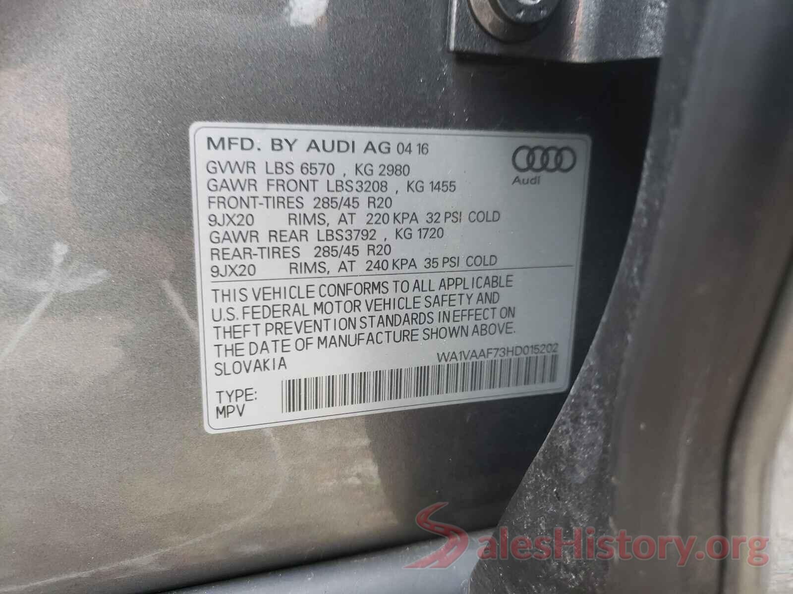 WA1VAAF73HD015202 2017 AUDI Q7