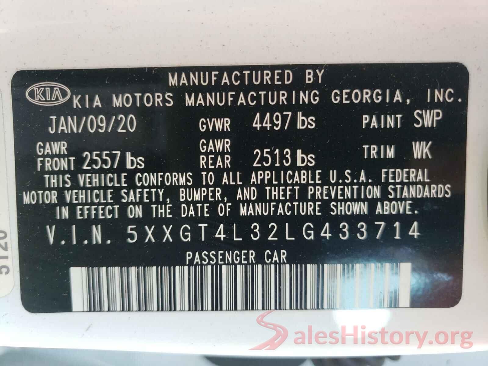 5XXGT4L32LG433714 2020 KIA OPTIMA