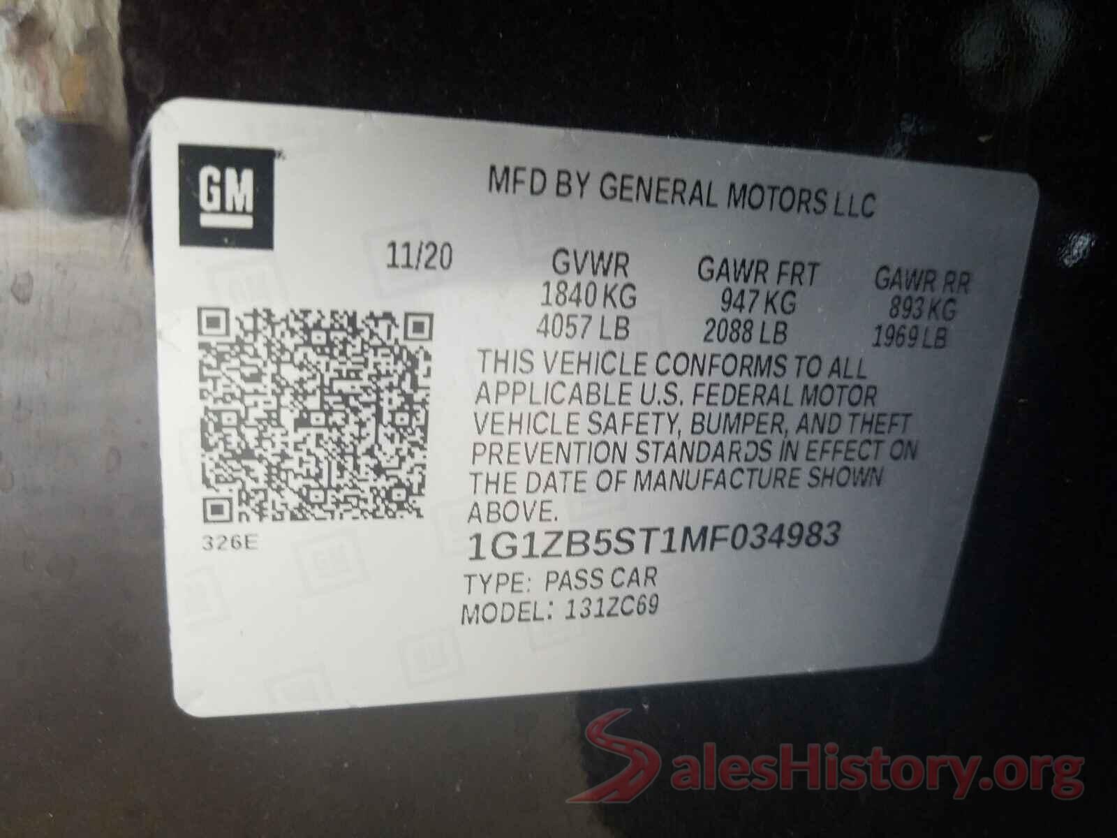 1G1ZB5ST1MF034983 2021 CHEVROLET MALIBU