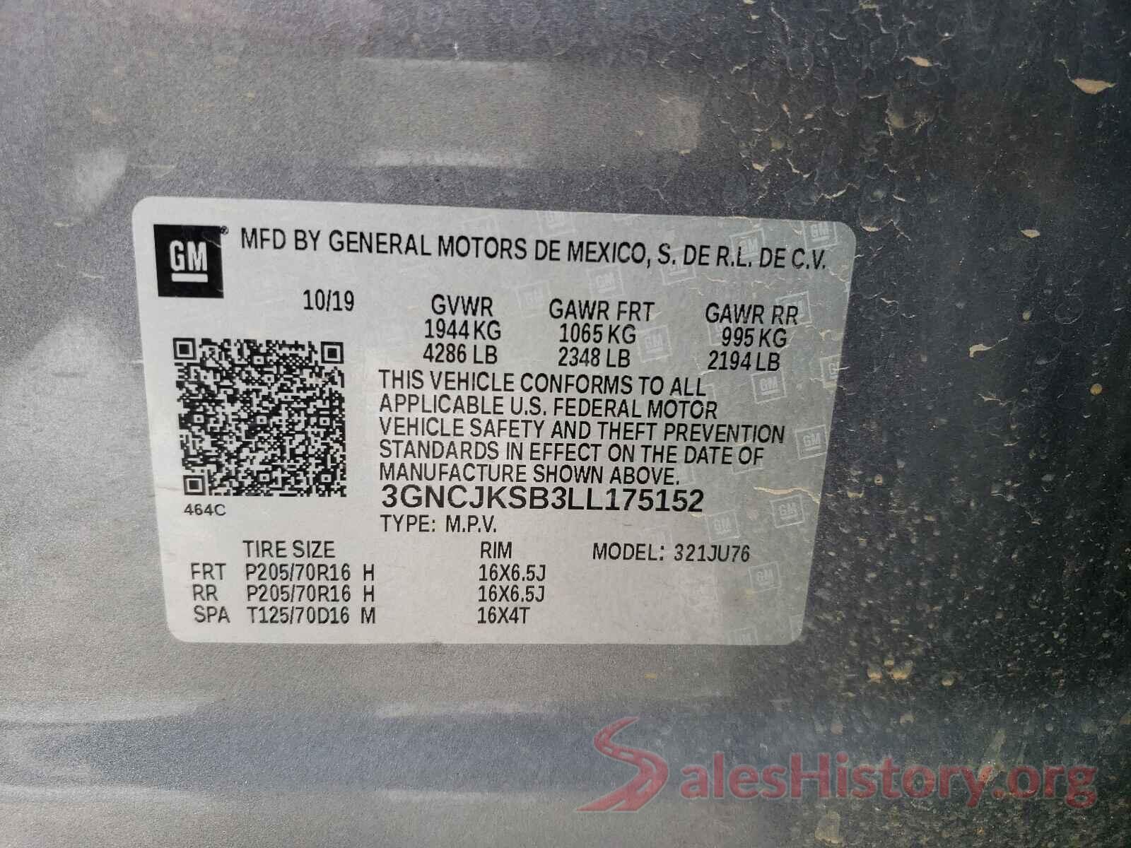 3GNCJKSB3LL175152 2020 CHEVROLET TRAX