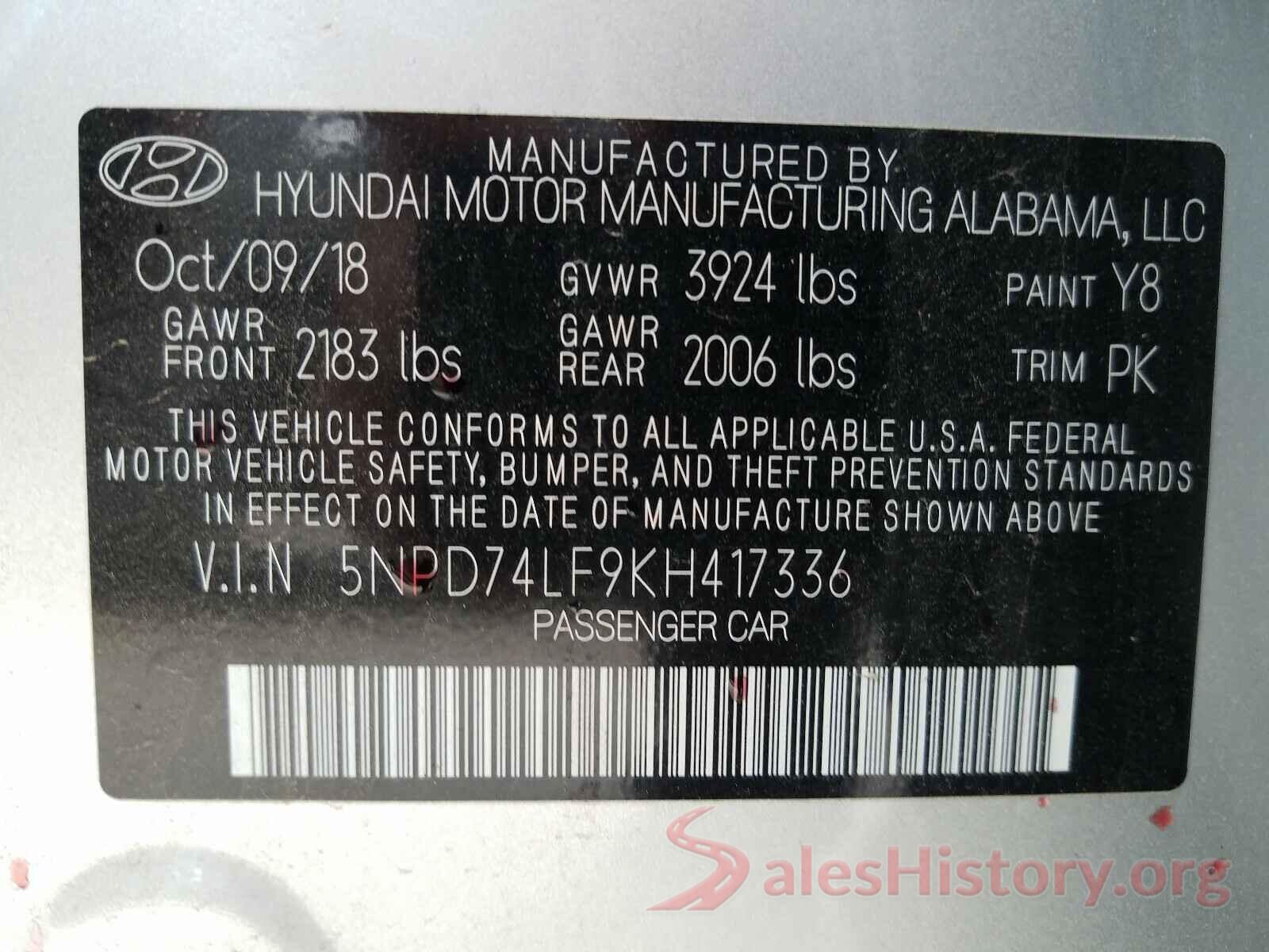 5NPD74LF9KH417336 2019 HYUNDAI ELANTRA