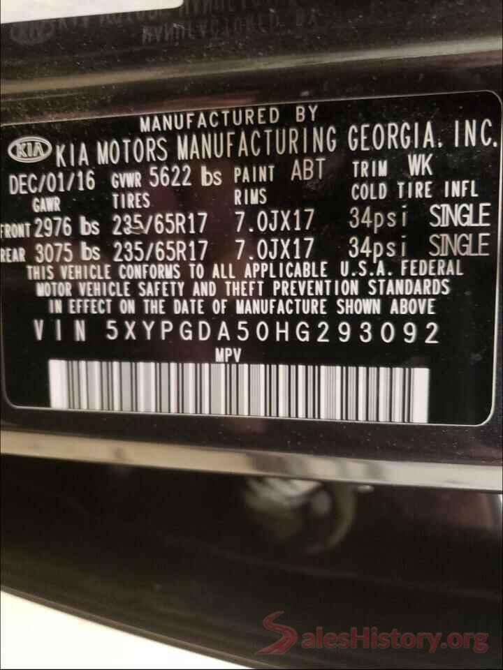 5XYPGDA50HG293092 2017 KIA SORENTO