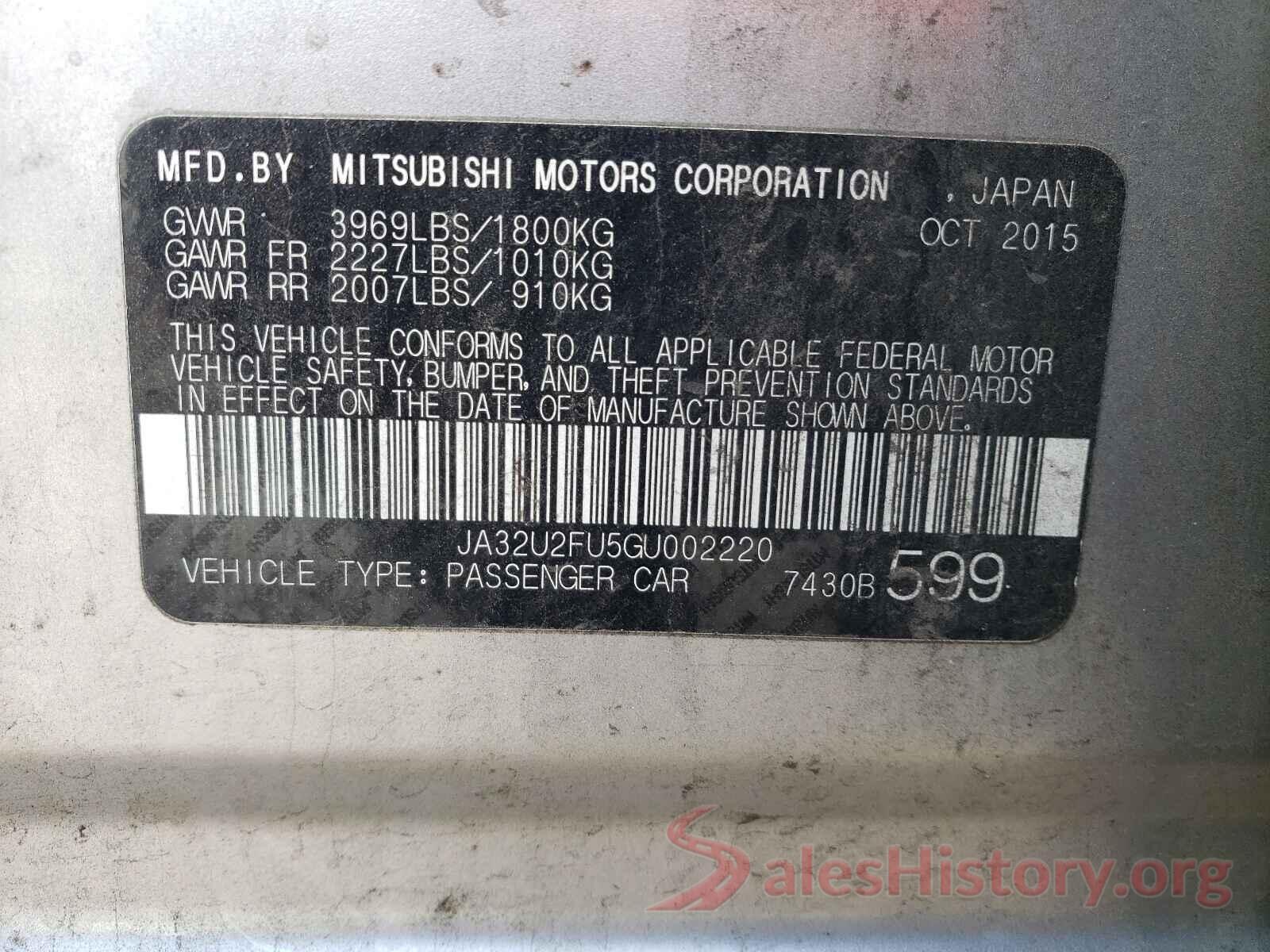 JA32U2FU5GU002220 2016 MITSUBISHI LANCER