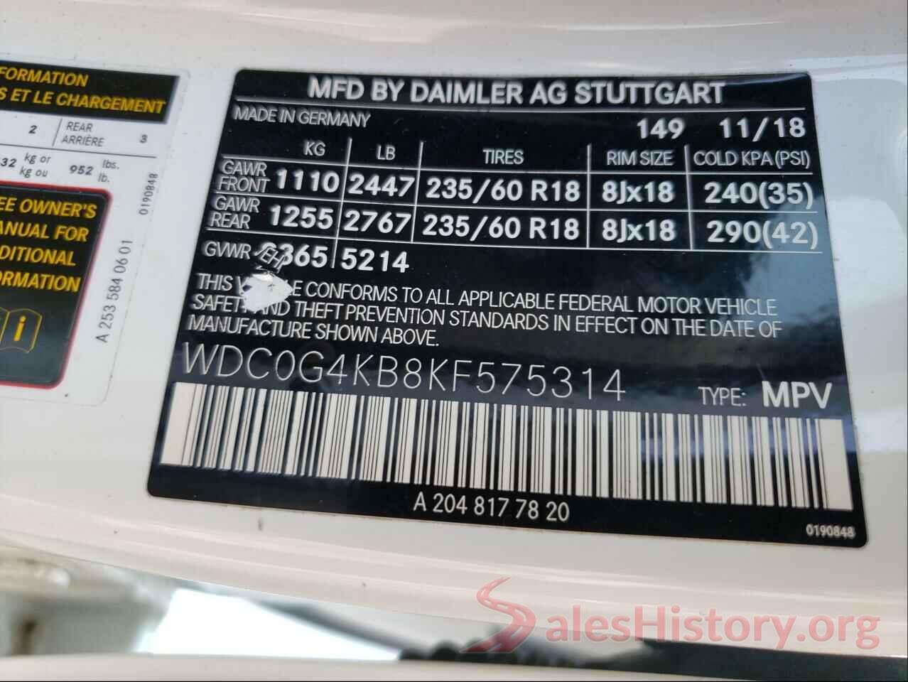 WDC0G4KB8KF575314 2019 MERCEDES-BENZ GLC-CLASS