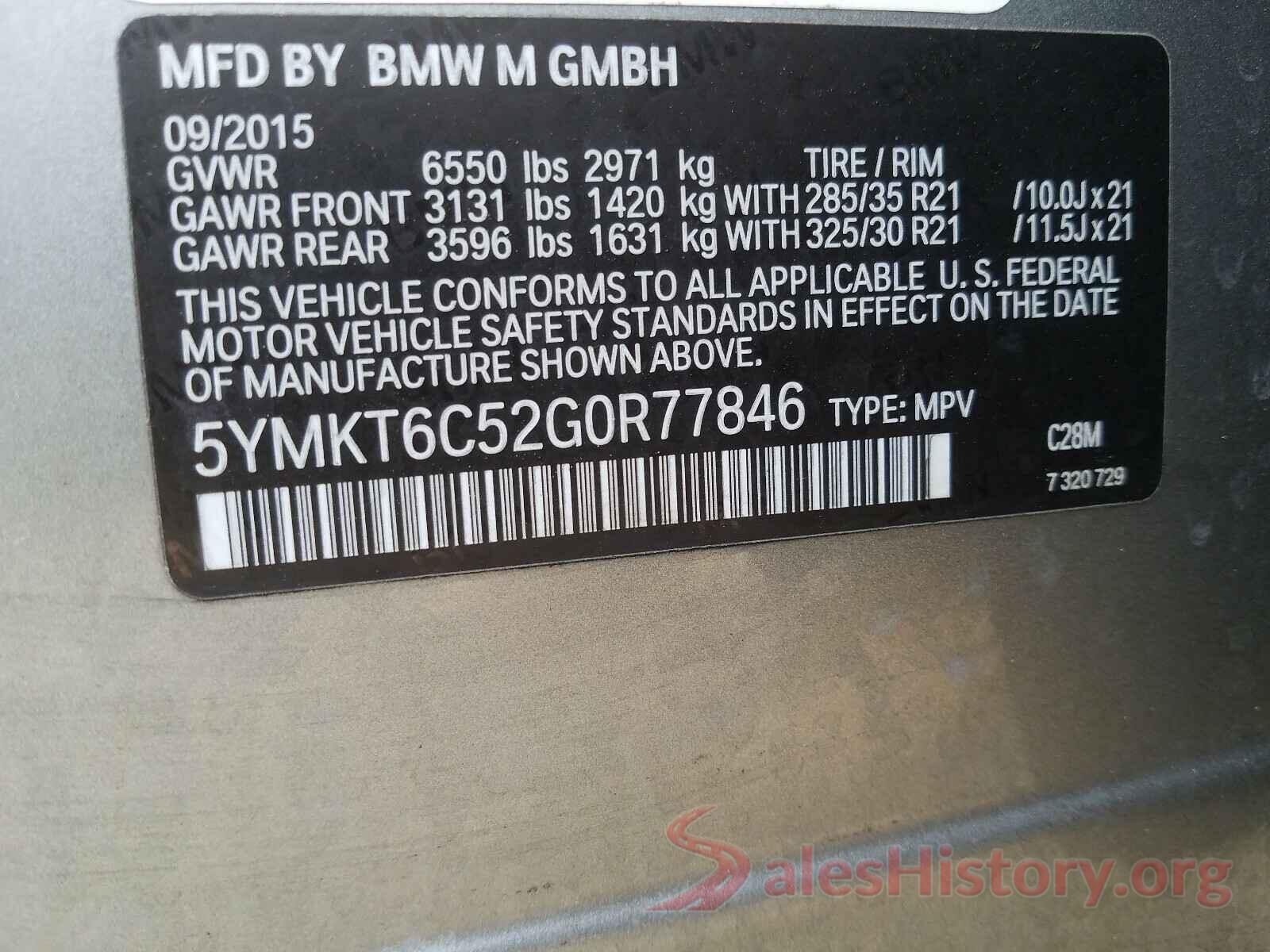 5YMKT6C52G0R77846 2016 BMW X5