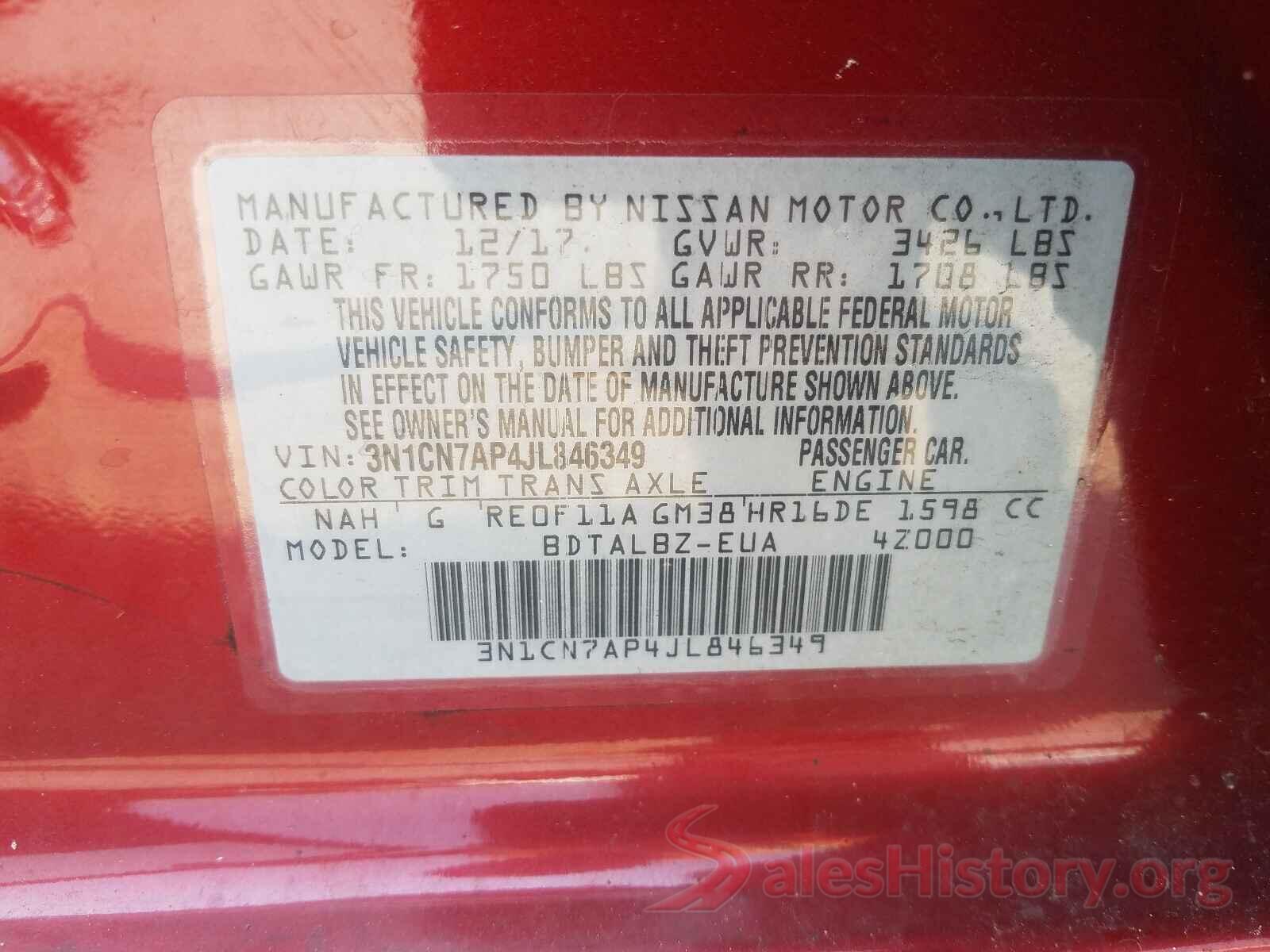 3N1CN7AP4JL846349 2018 NISSAN VERSA