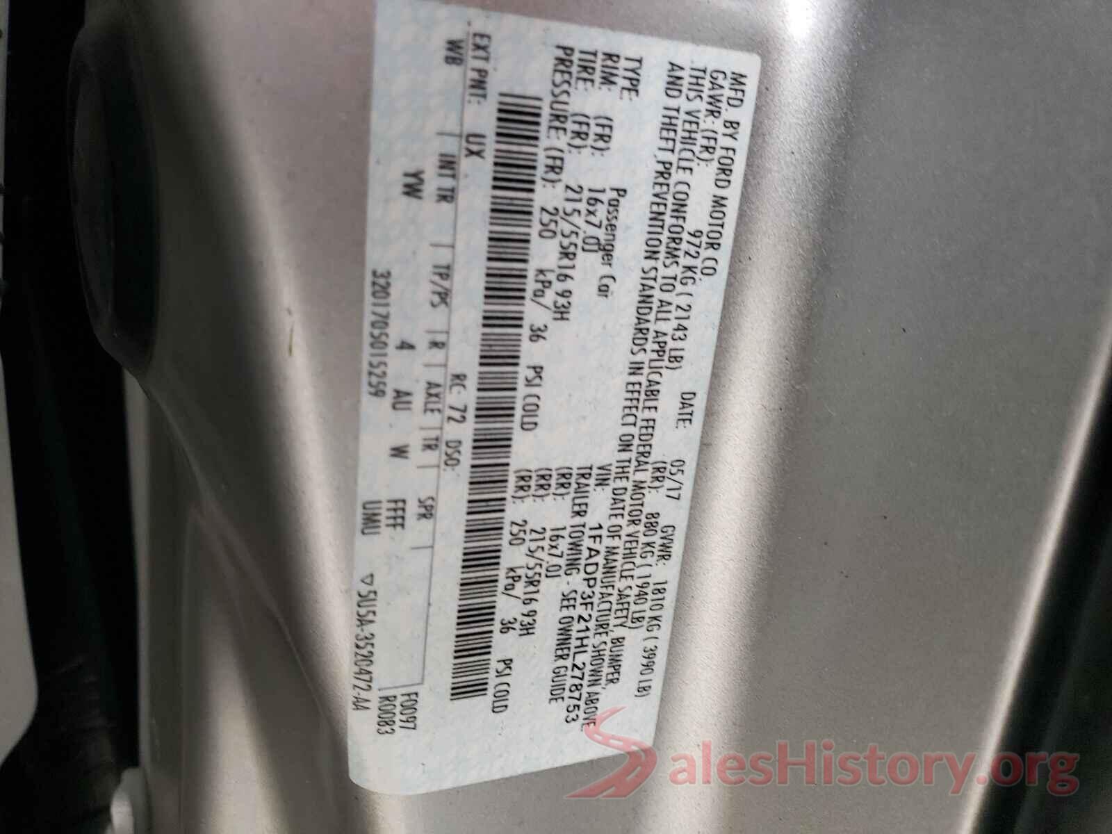 1FADP3F21HL278753 2017 FORD FOCUS