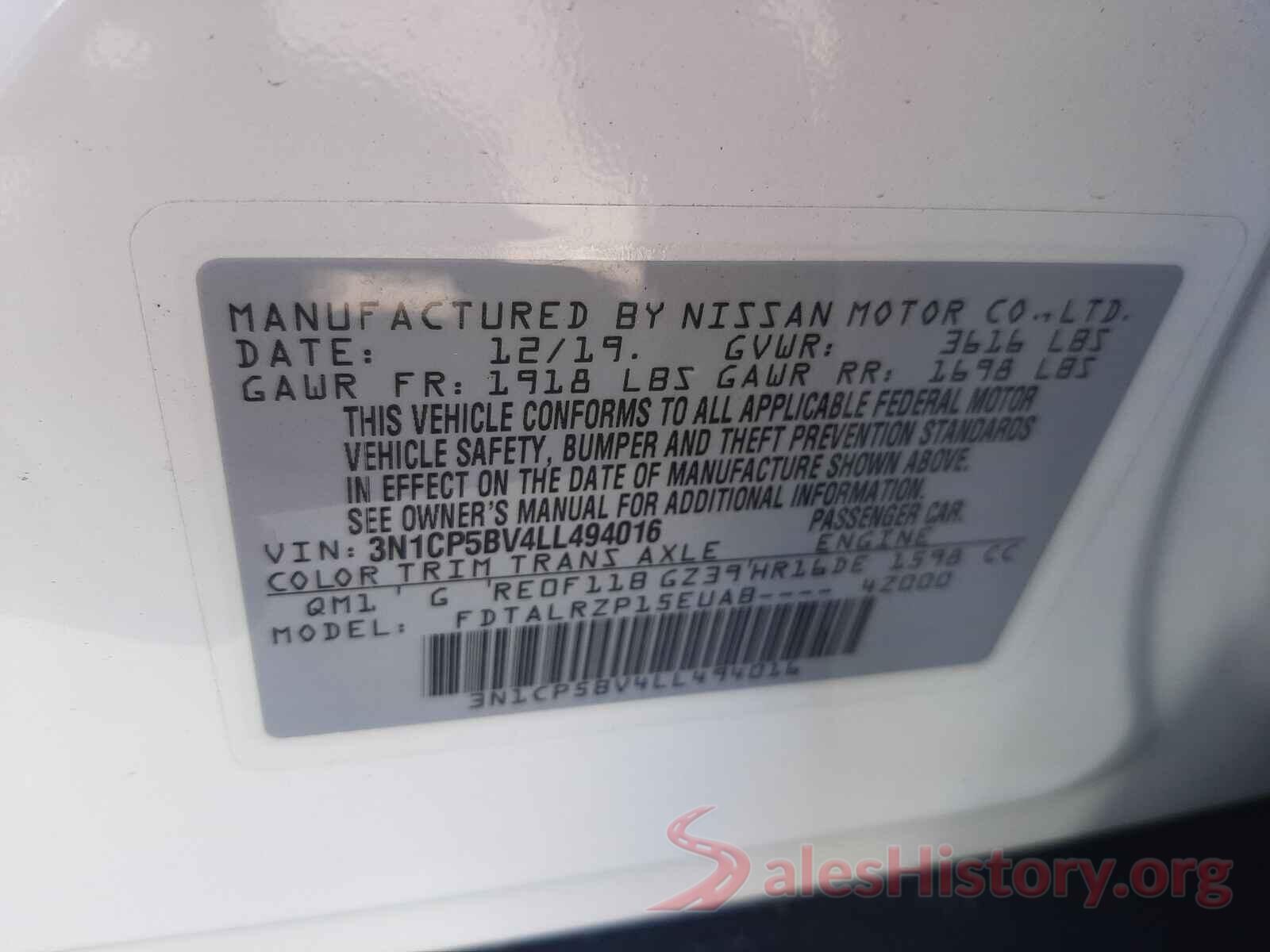 3N1CP5BV4LL494016 2020 NISSAN KICKS