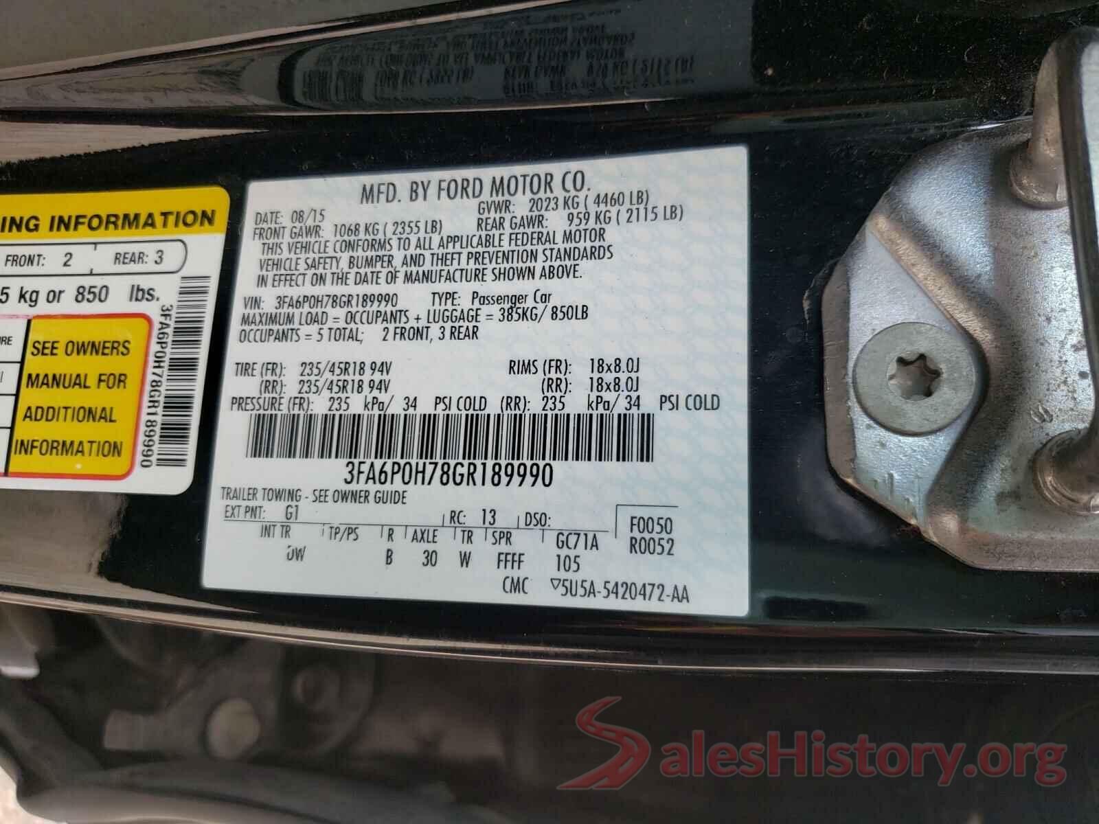 3FA6P0H78GR189990 2016 FORD FUSION