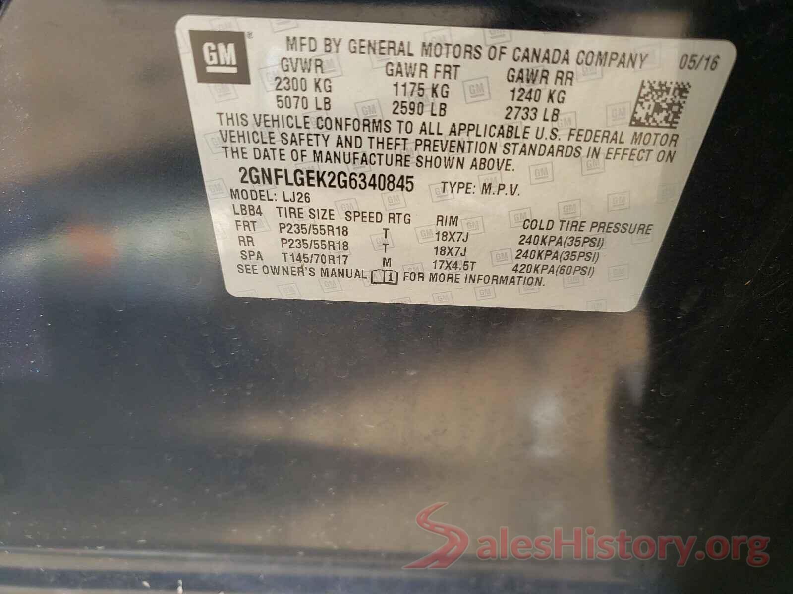 2GNFLGEK2G6340845 2016 CHEVROLET EQUINOX