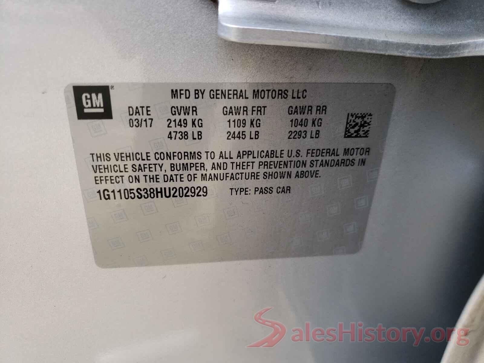 1G1105S38HU202929 2017 CHEVROLET IMPALA