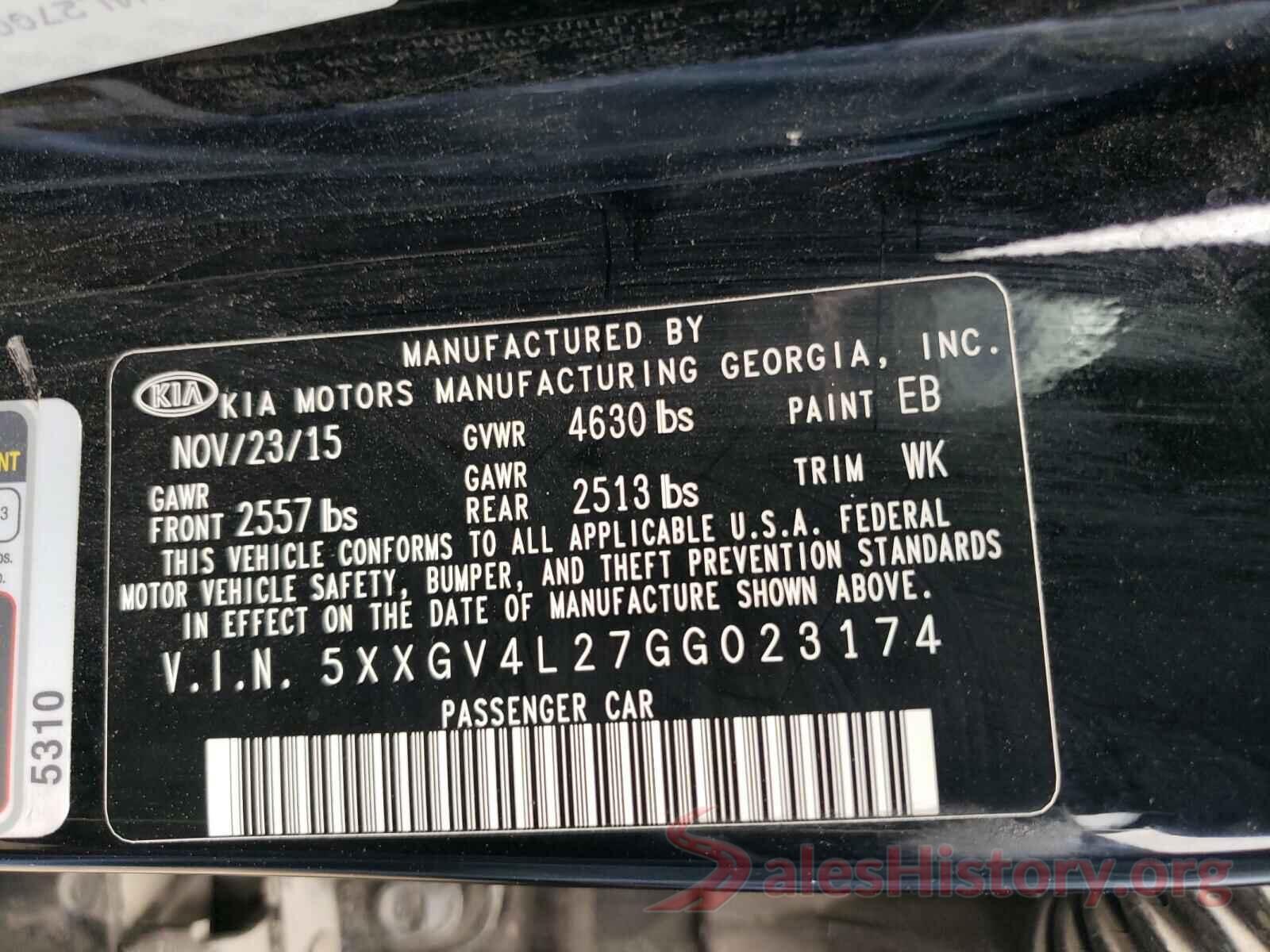 5XXGV4L27GG023174 2016 KIA OPTIMA