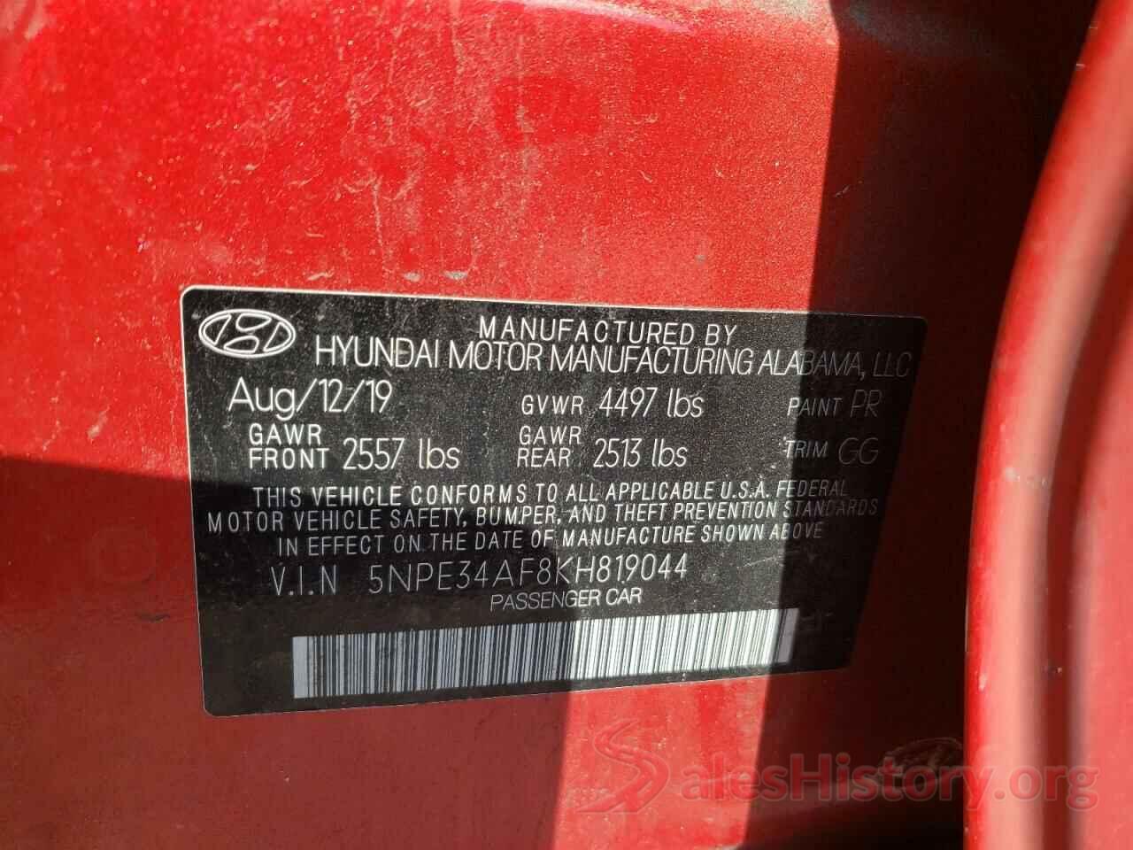 5NPE34AF8KH819044 2019 HYUNDAI SONATA