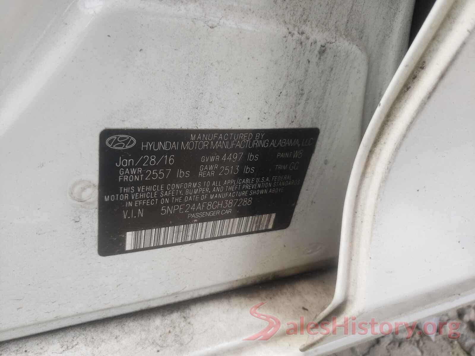 5NPE24AF8GH387288 2016 HYUNDAI SONATA