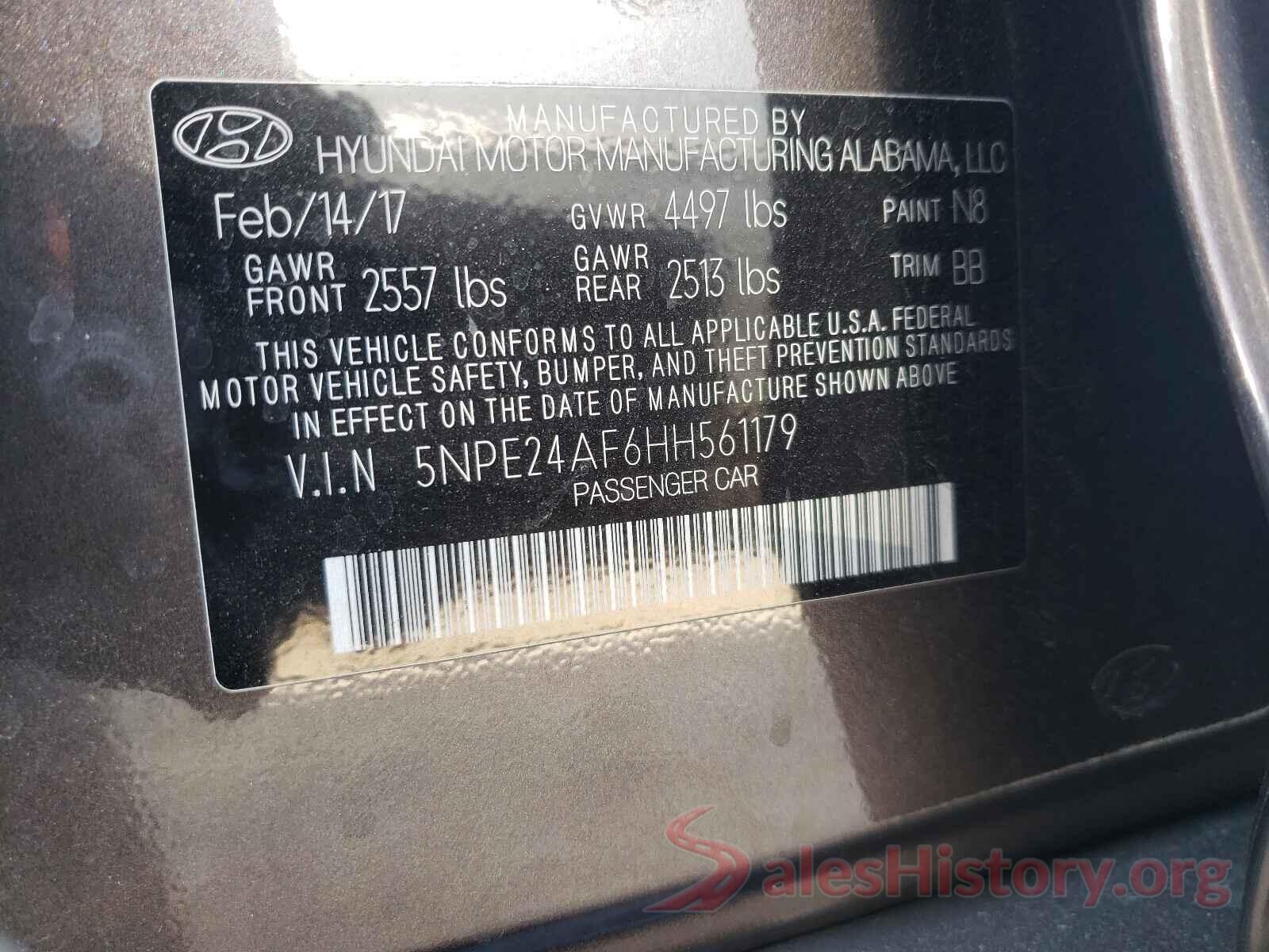 5NPE24AF6HH561179 2017 HYUNDAI SONATA