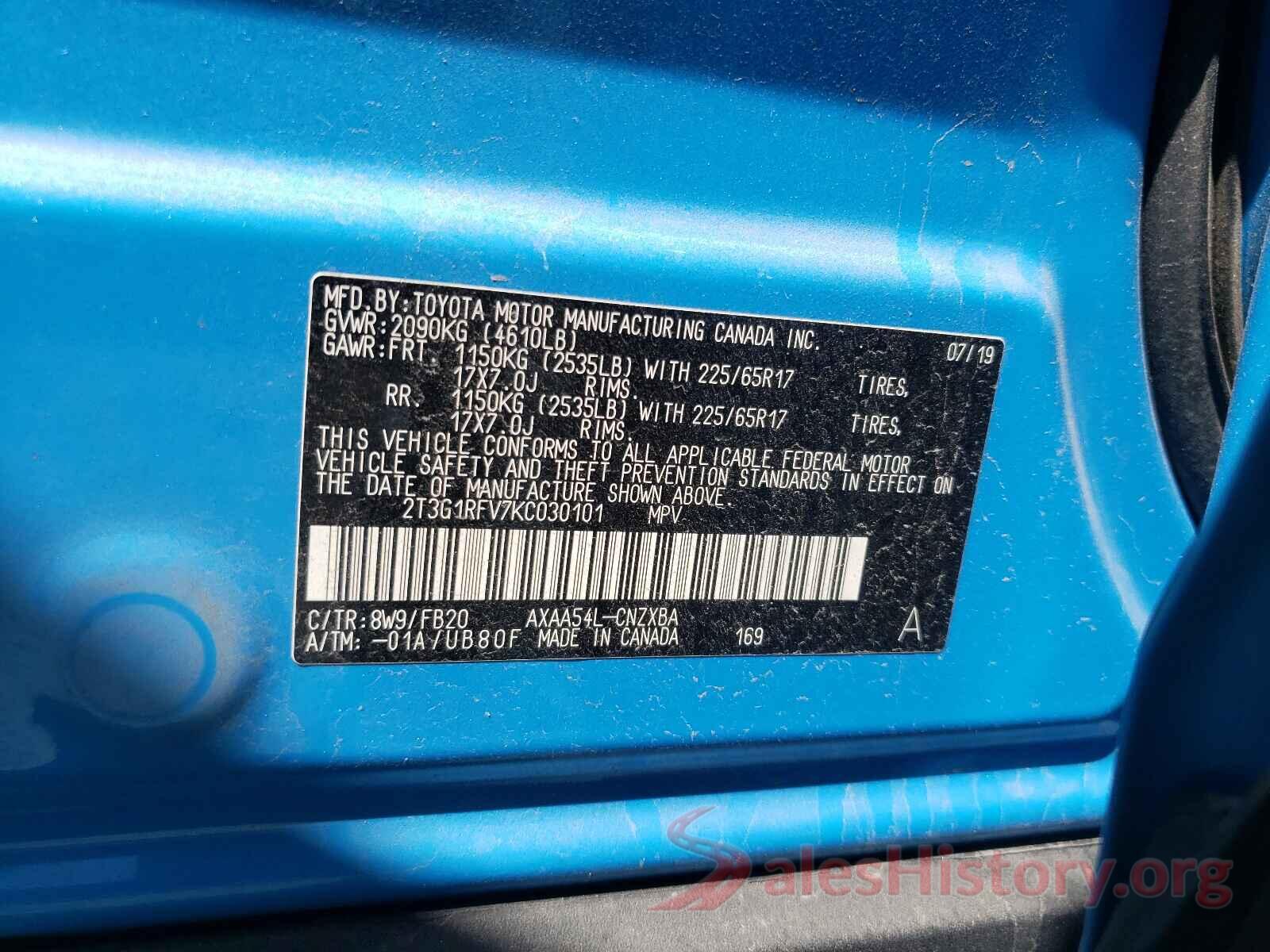 2T3G1RFV7KC030101 2019 TOYOTA RAV4