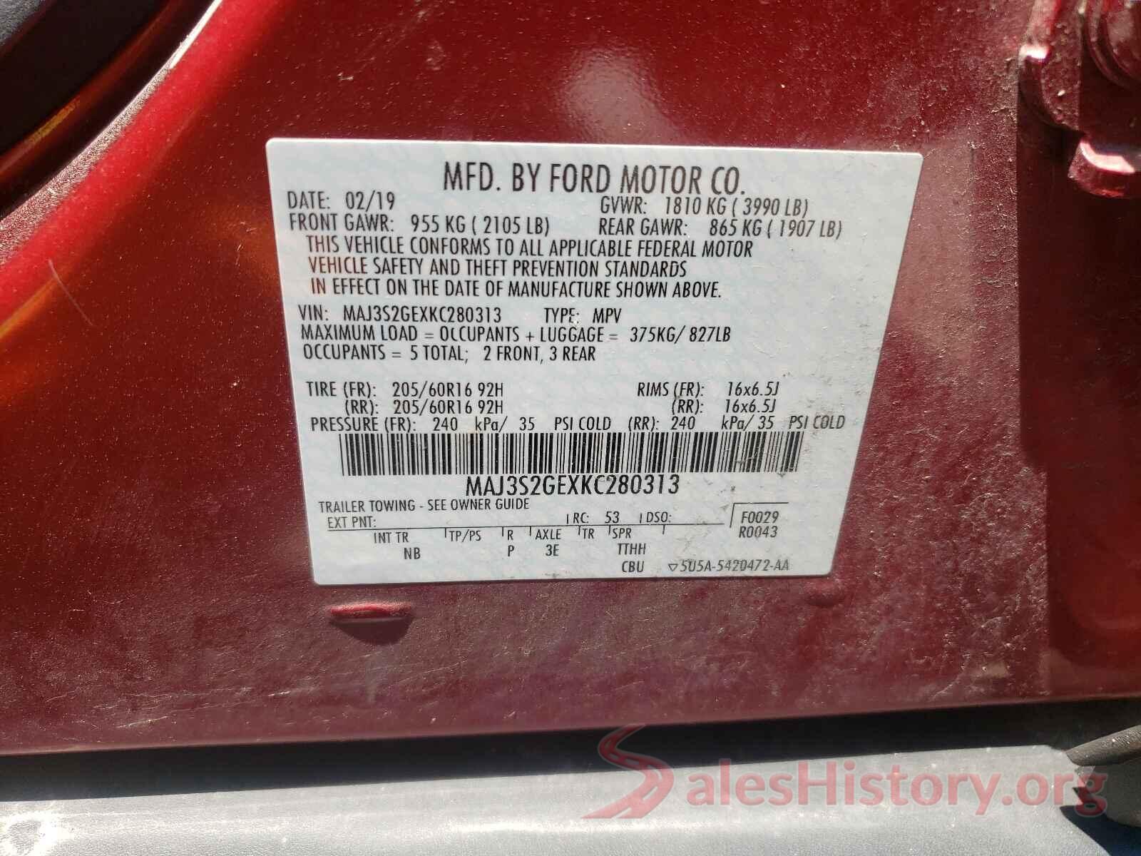MAJ3S2GEXKC280313 2019 FORD ALL OTHER