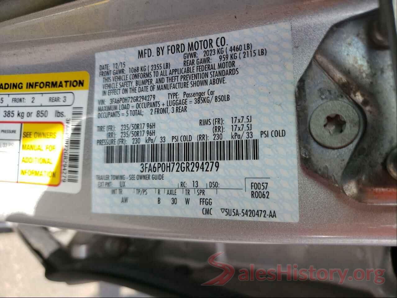 3FA6P0H72GR294279 2016 FORD FUSION