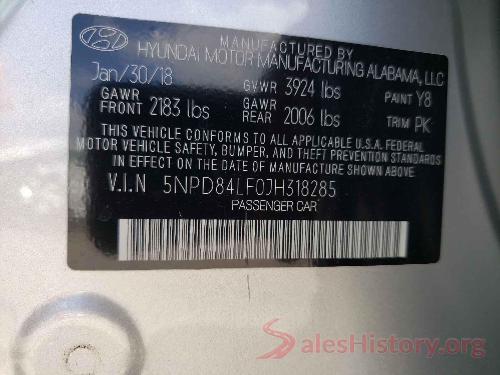 5NPD84LF0JH318285 2018 HYUNDAI ELANTRA