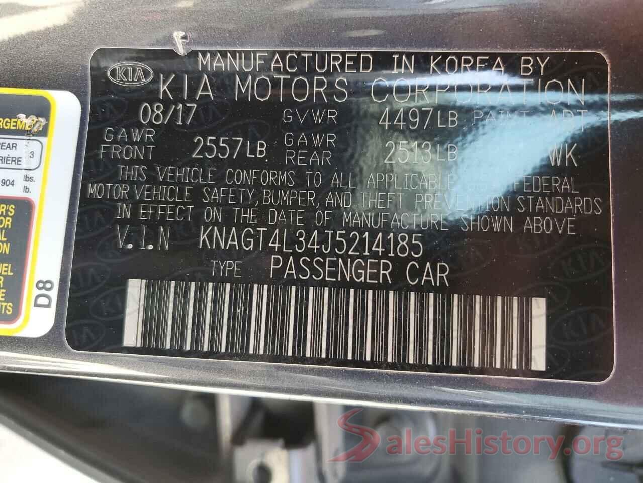 KNAGT4L34J5214185 2018 KIA OPTIMA